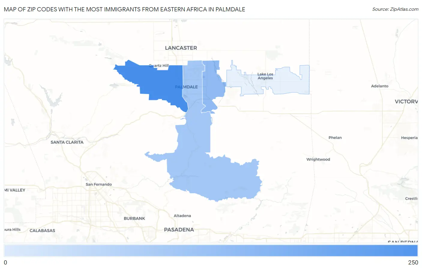 Zip Codes with the Most Immigrants from Eastern Africa in Palmdale Map
