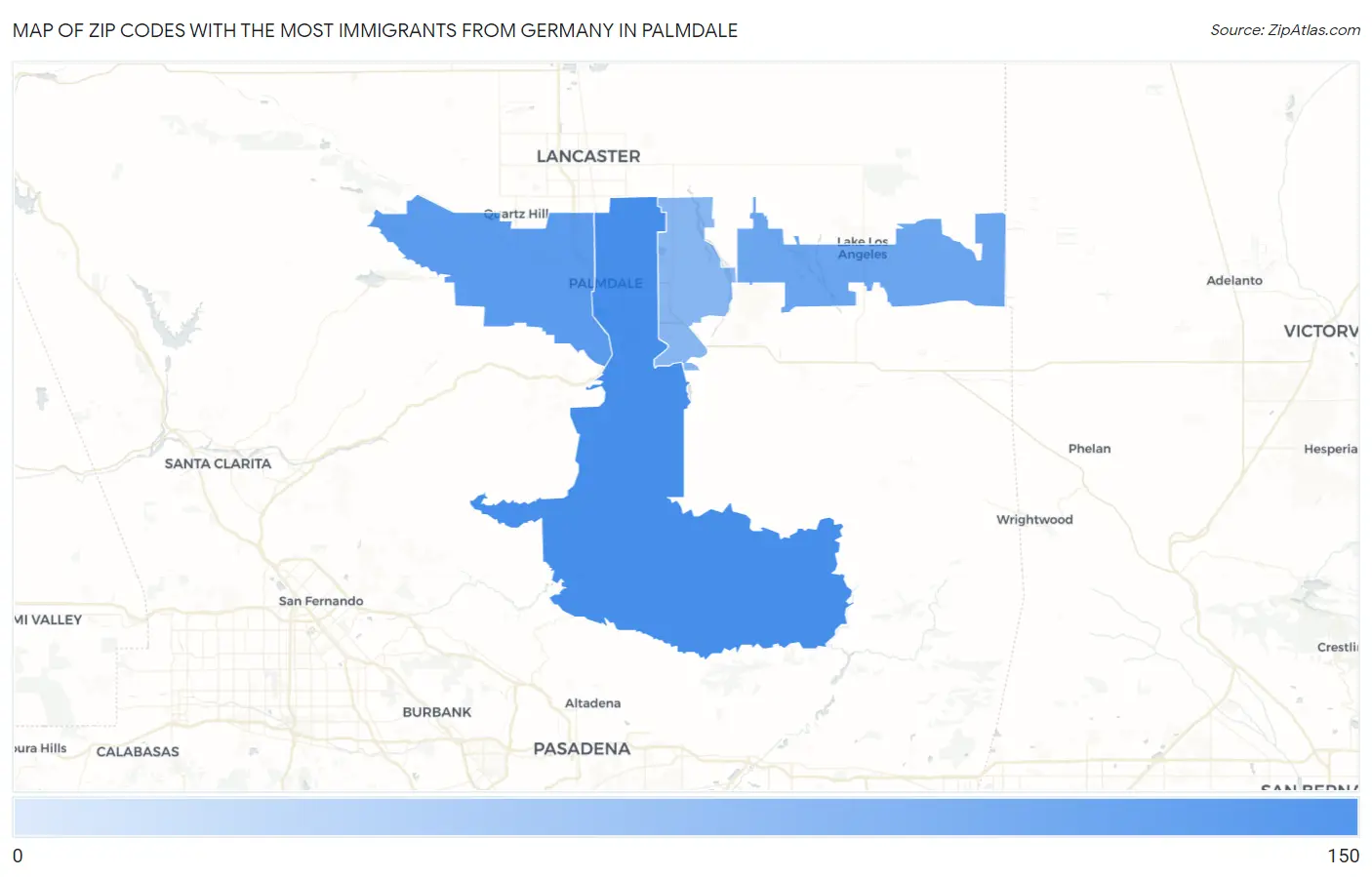 Zip Codes with the Most Immigrants from Germany in Palmdale Map