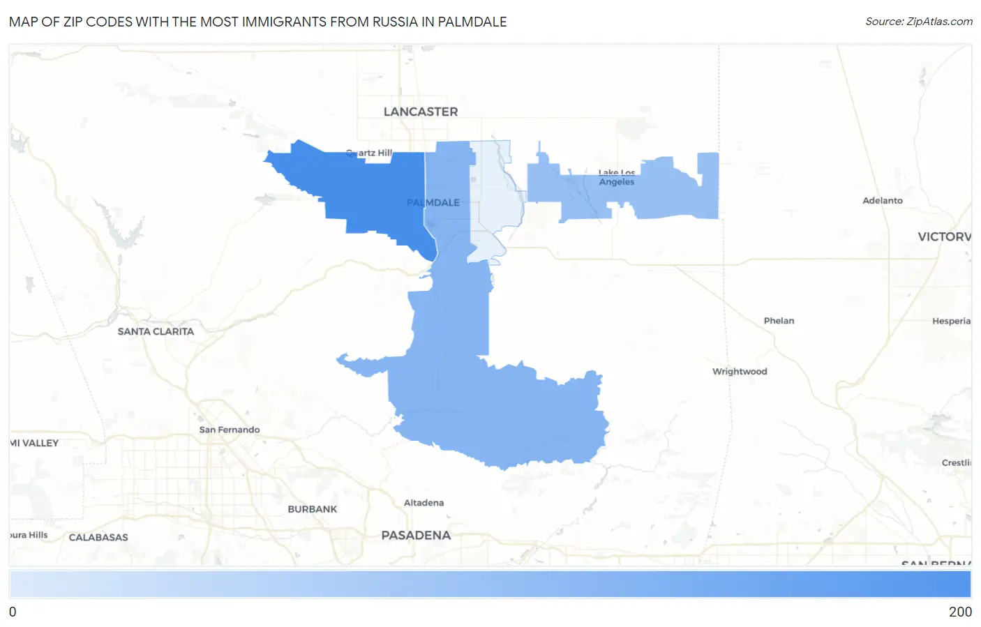 Zip Codes with the Most Immigrants from Russia in Palmdale Map