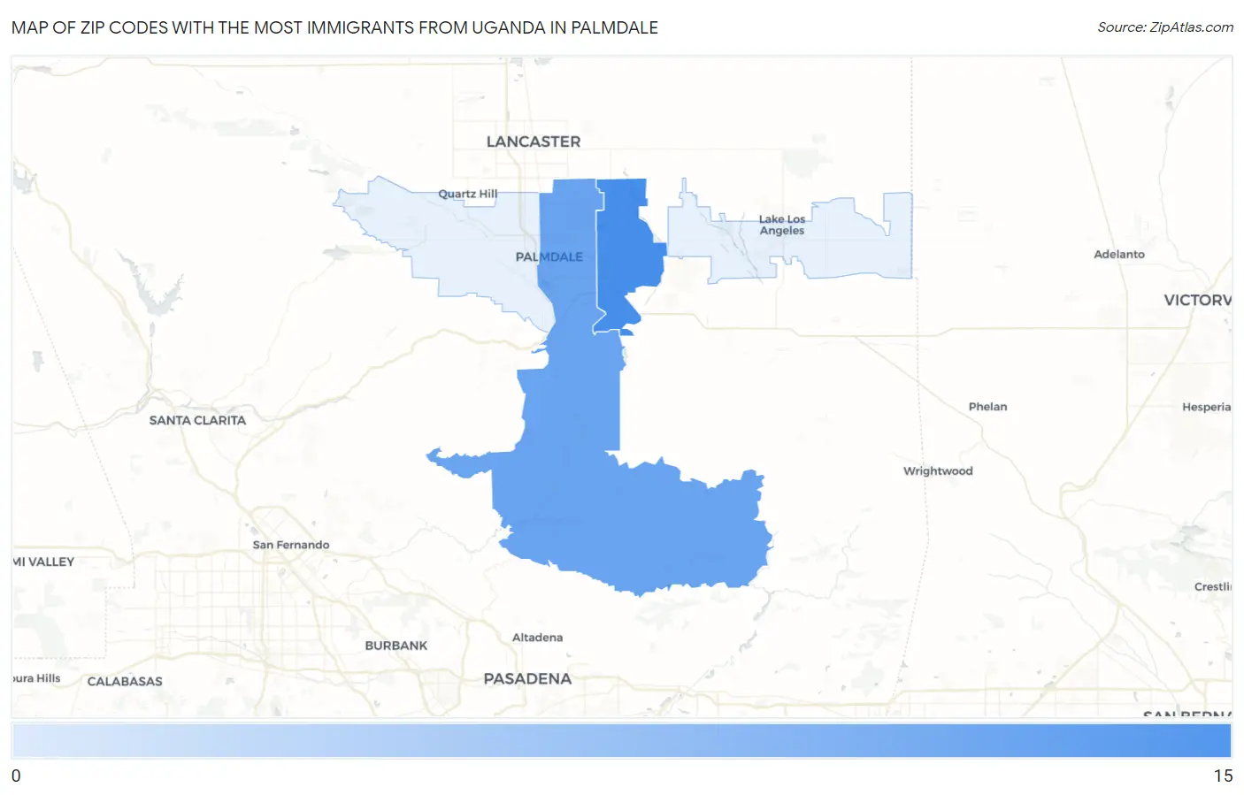 Zip Codes with the Most Immigrants from Uganda in Palmdale Map