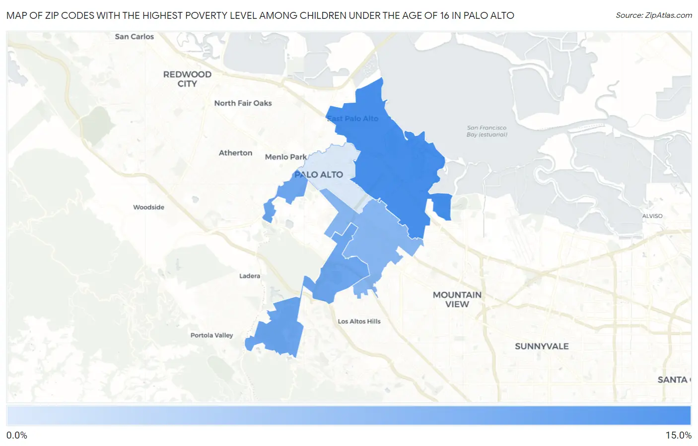 Zip Codes with the Highest Poverty Level Among Children Under the Age of 16 in Palo Alto Map