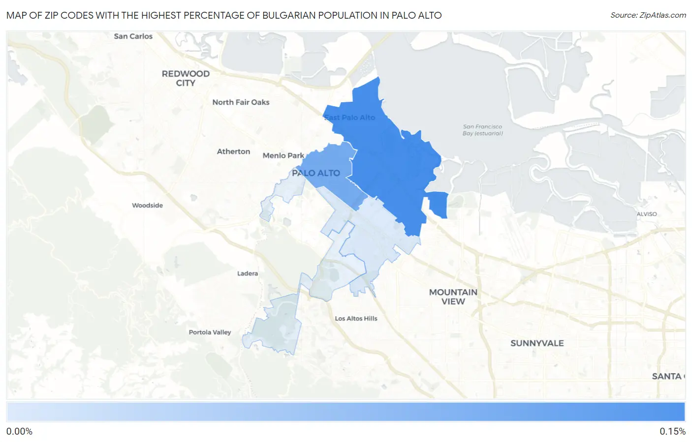 Zip Codes with the Highest Percentage of Bulgarian Population in Palo Alto Map