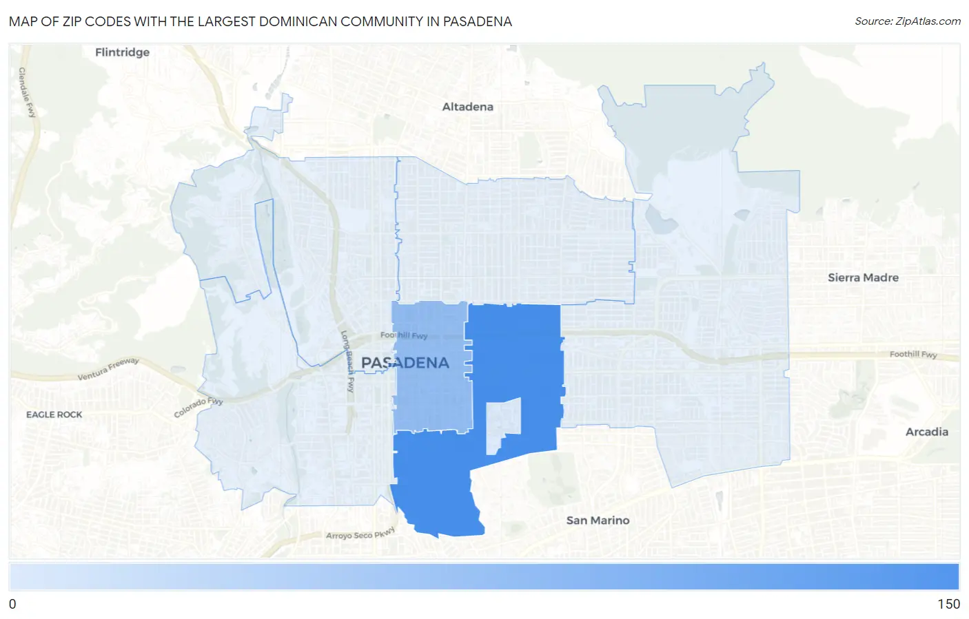 Zip Codes with the Largest Dominican Community in Pasadena Map