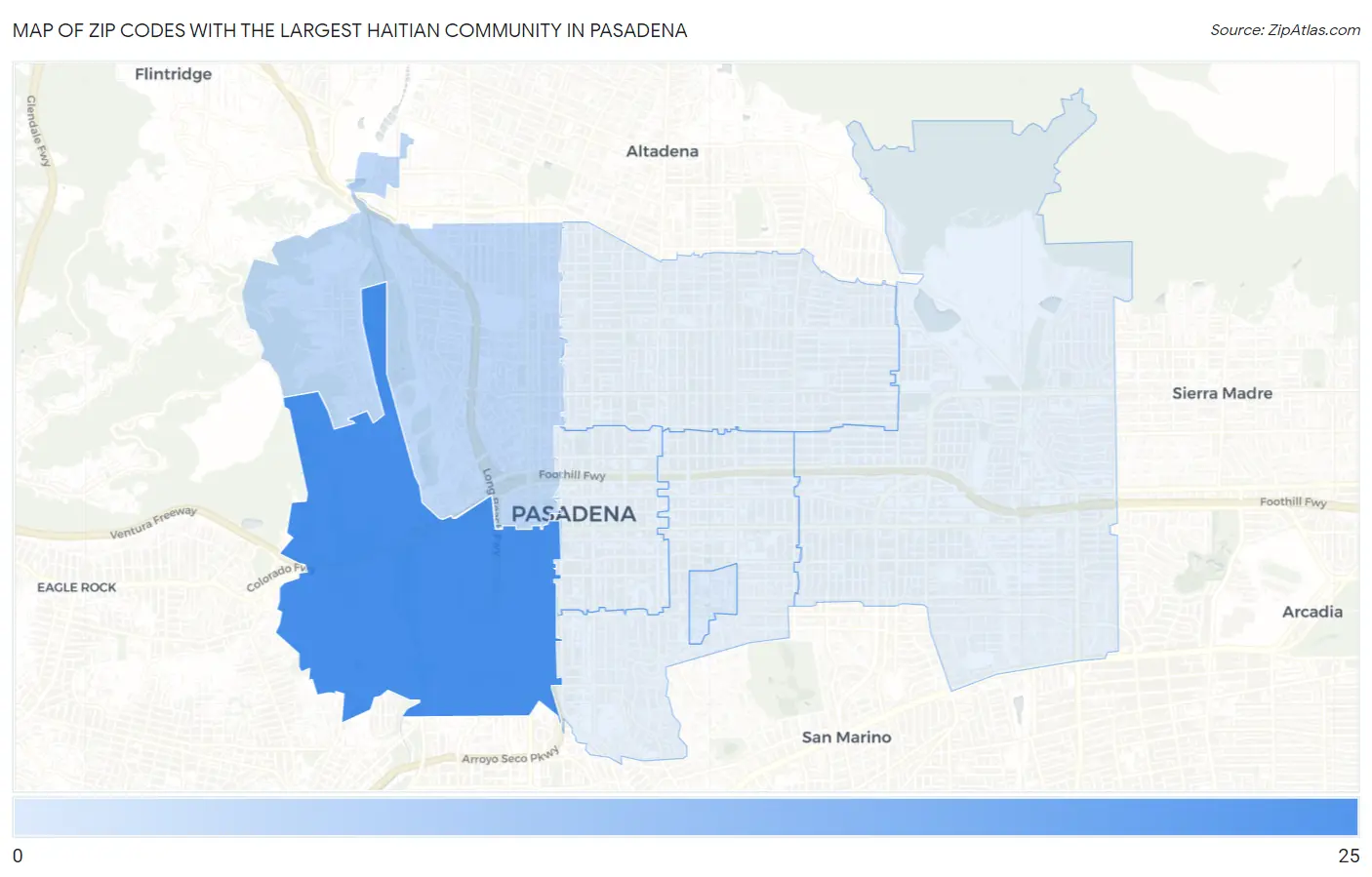 Zip Codes with the Largest Haitian Community in Pasadena Map