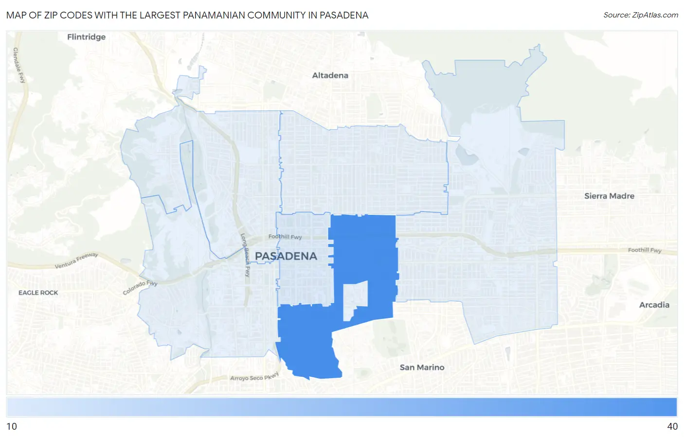 Zip Codes with the Largest Panamanian Community in Pasadena Map