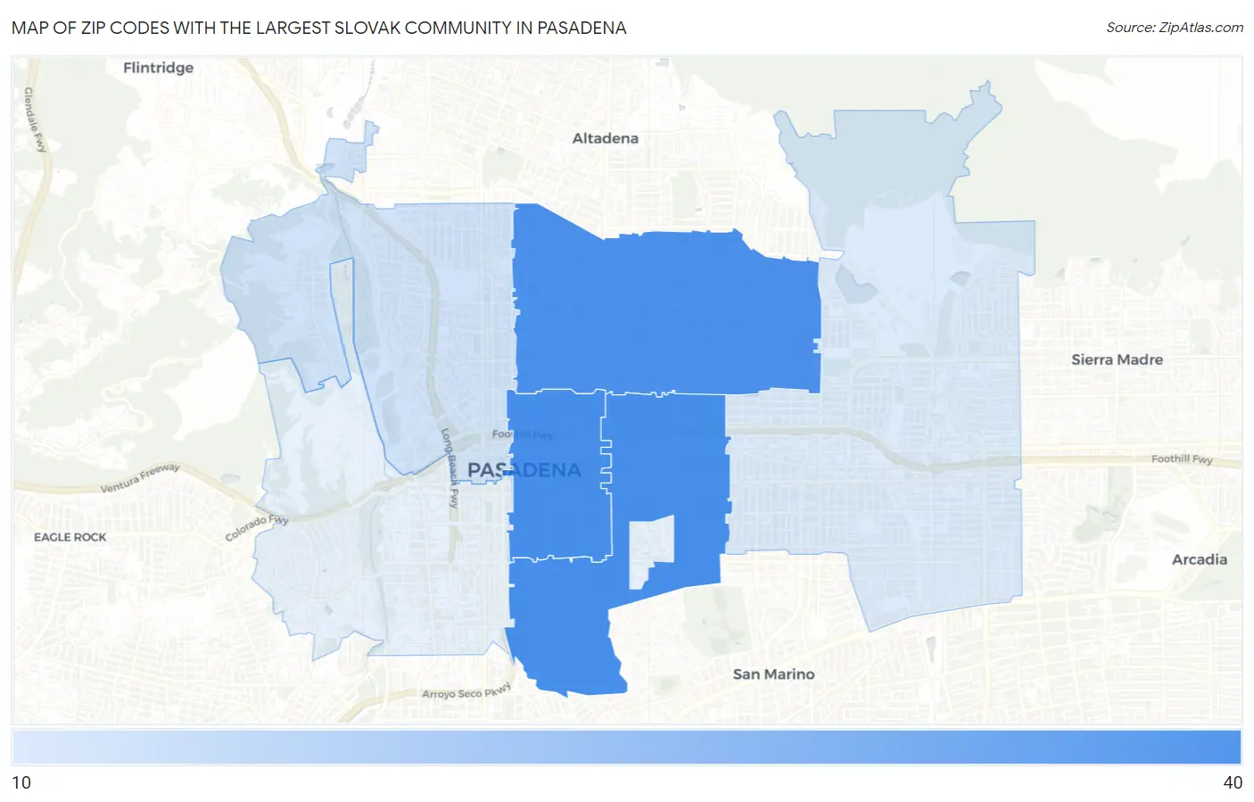 Zip Codes with the Largest Slovak Community in Pasadena Map