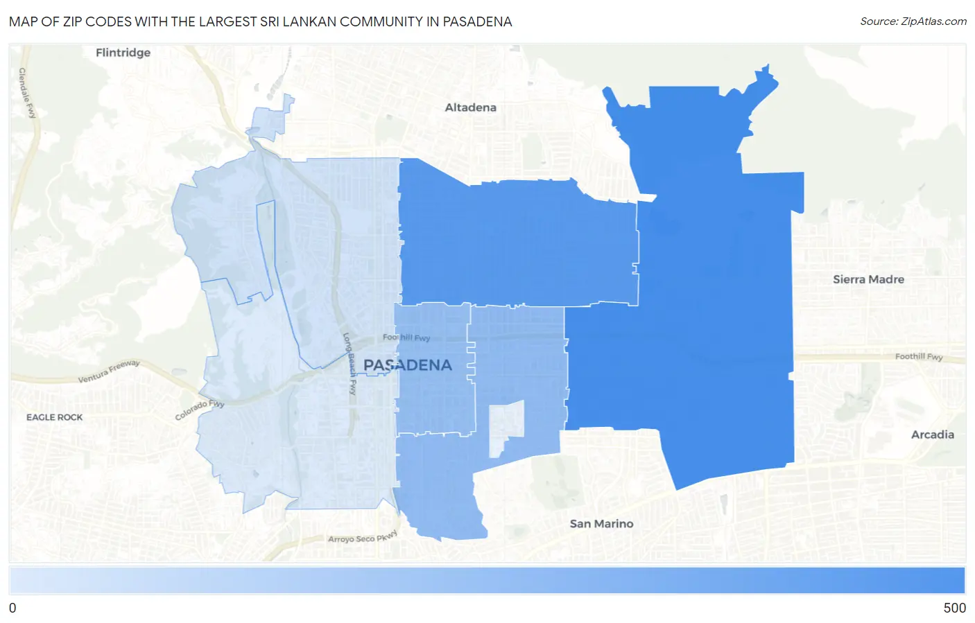 Zip Codes with the Largest Sri Lankan Community in Pasadena Map