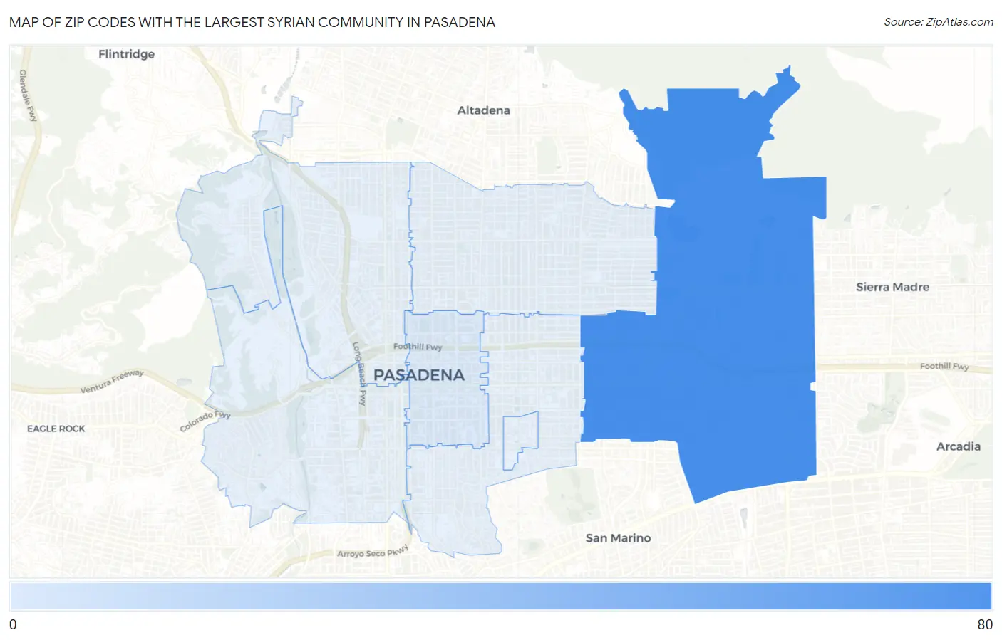 Zip Codes with the Largest Syrian Community in Pasadena Map
