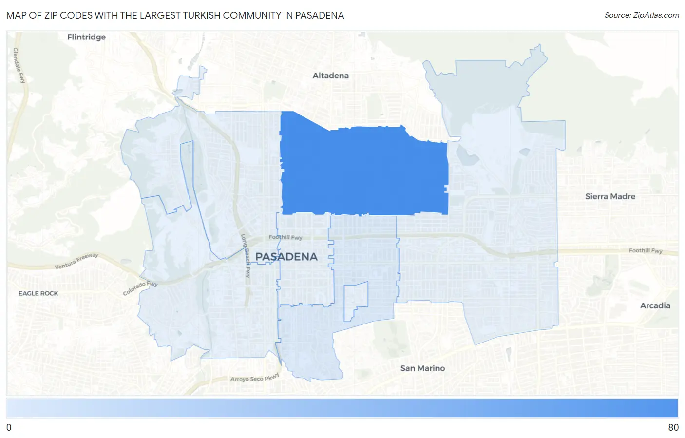 Zip Codes with the Largest Turkish Community in Pasadena Map