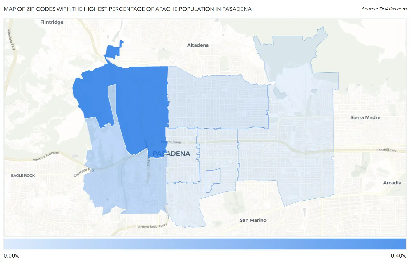Zip Codes with the Highest Percentage of Apache Population in Pasadena Map
