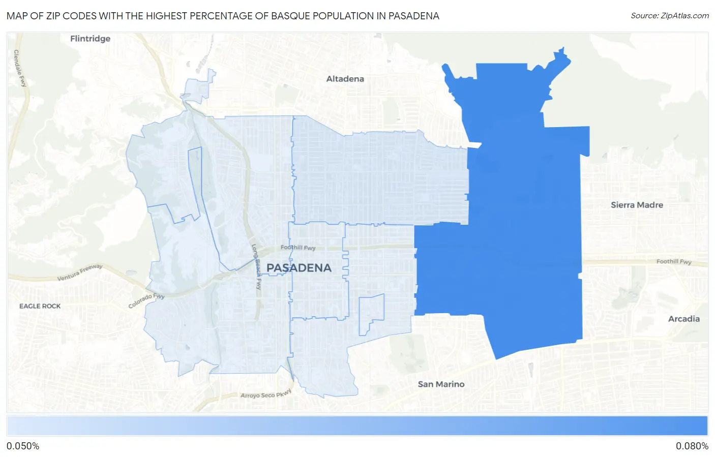 Zip Codes with the Highest Percentage of Basque Population in Pasadena Map