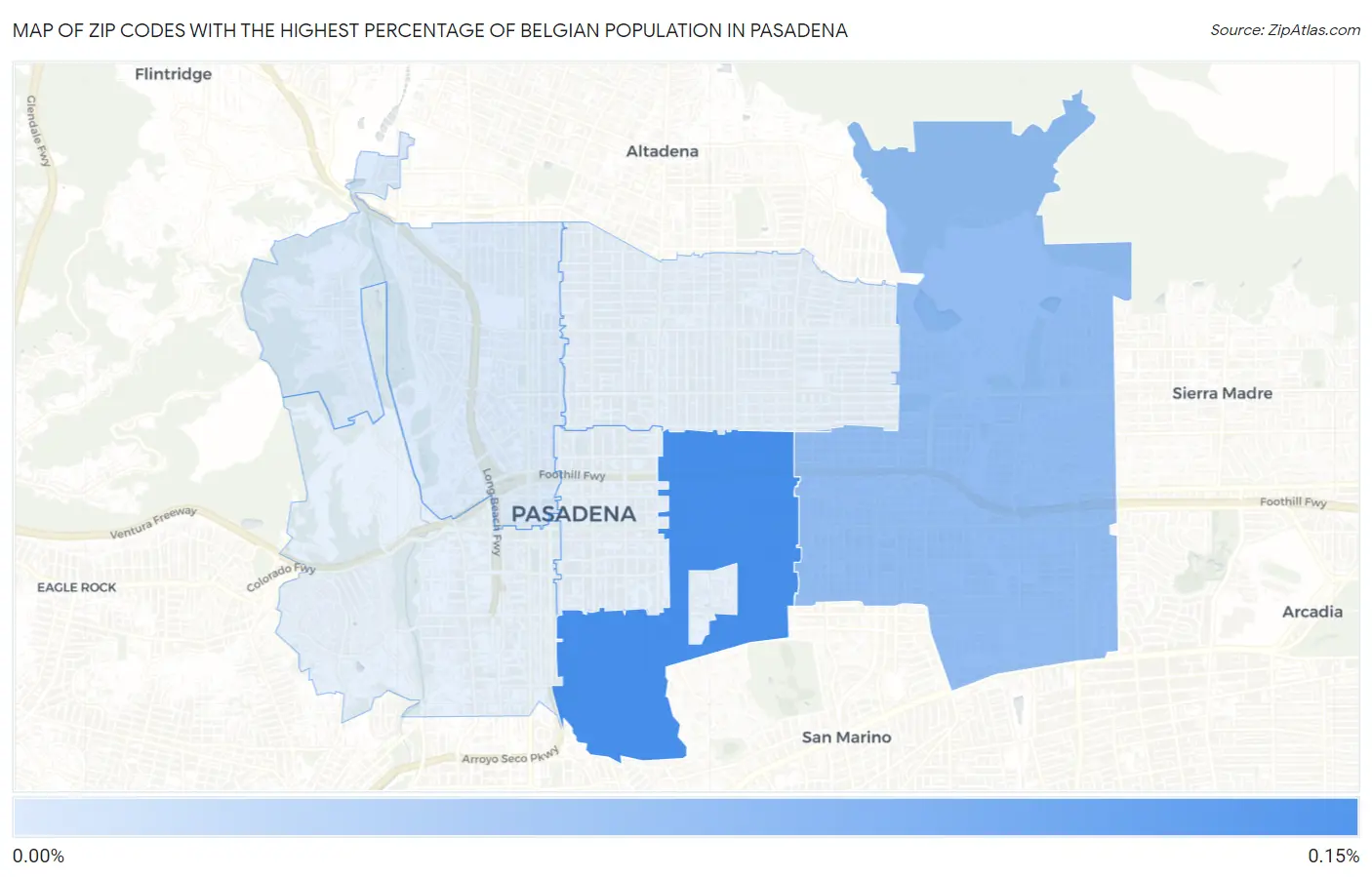 Zip Codes with the Highest Percentage of Belgian Population in Pasadena Map