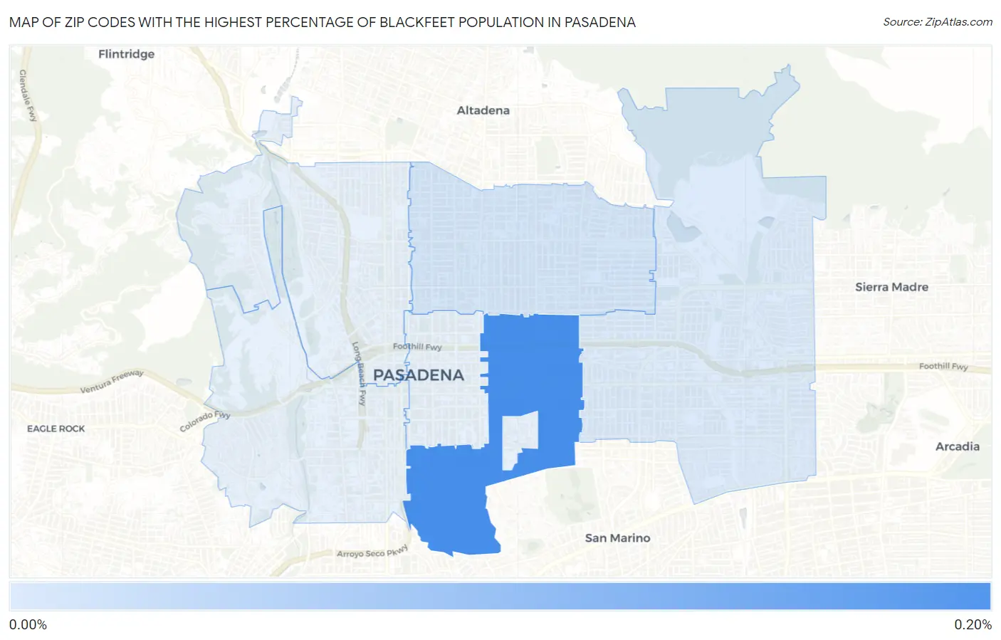 Zip Codes with the Highest Percentage of Blackfeet Population in Pasadena Map