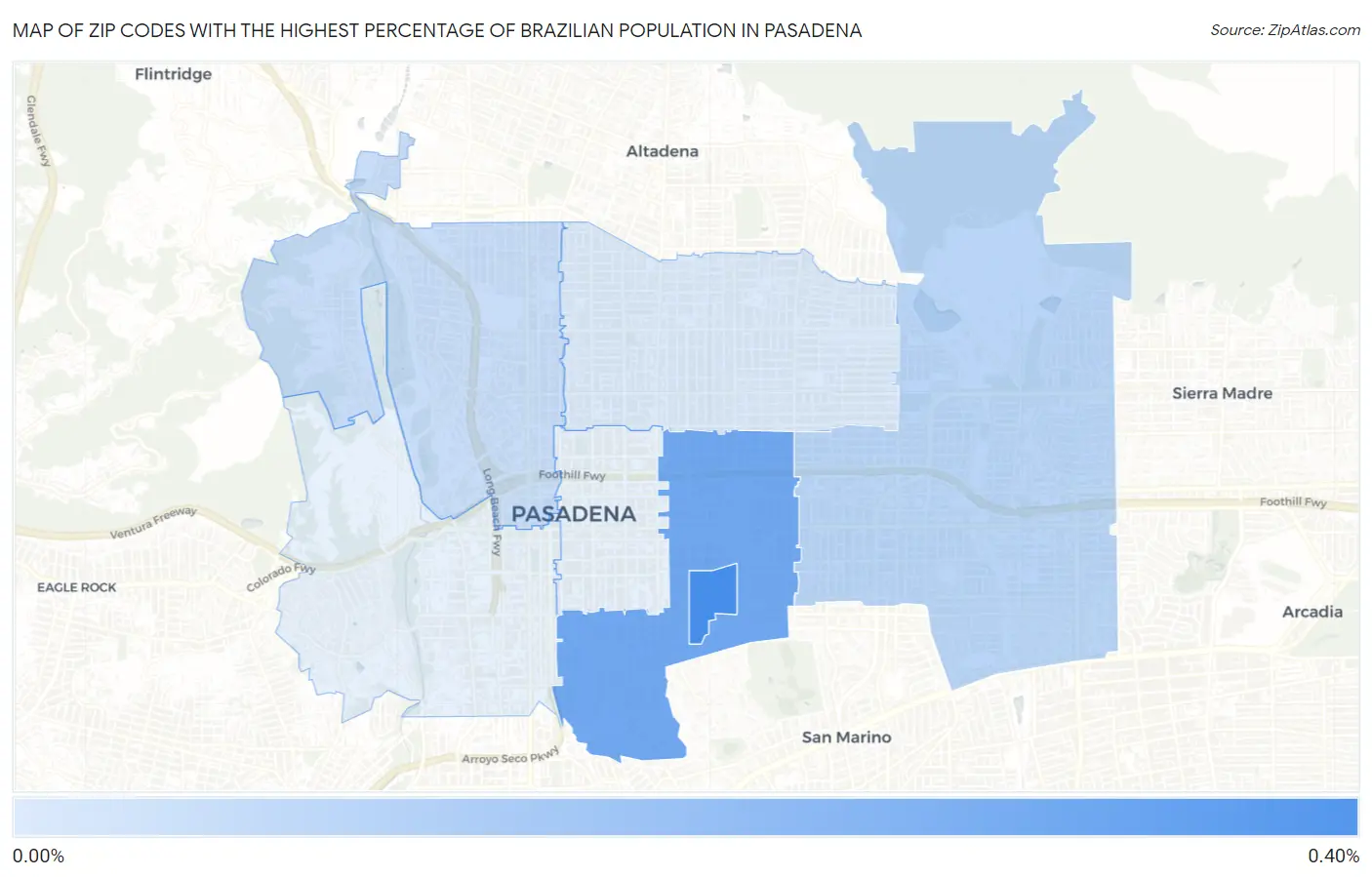 Zip Codes with the Highest Percentage of Brazilian Population in Pasadena Map