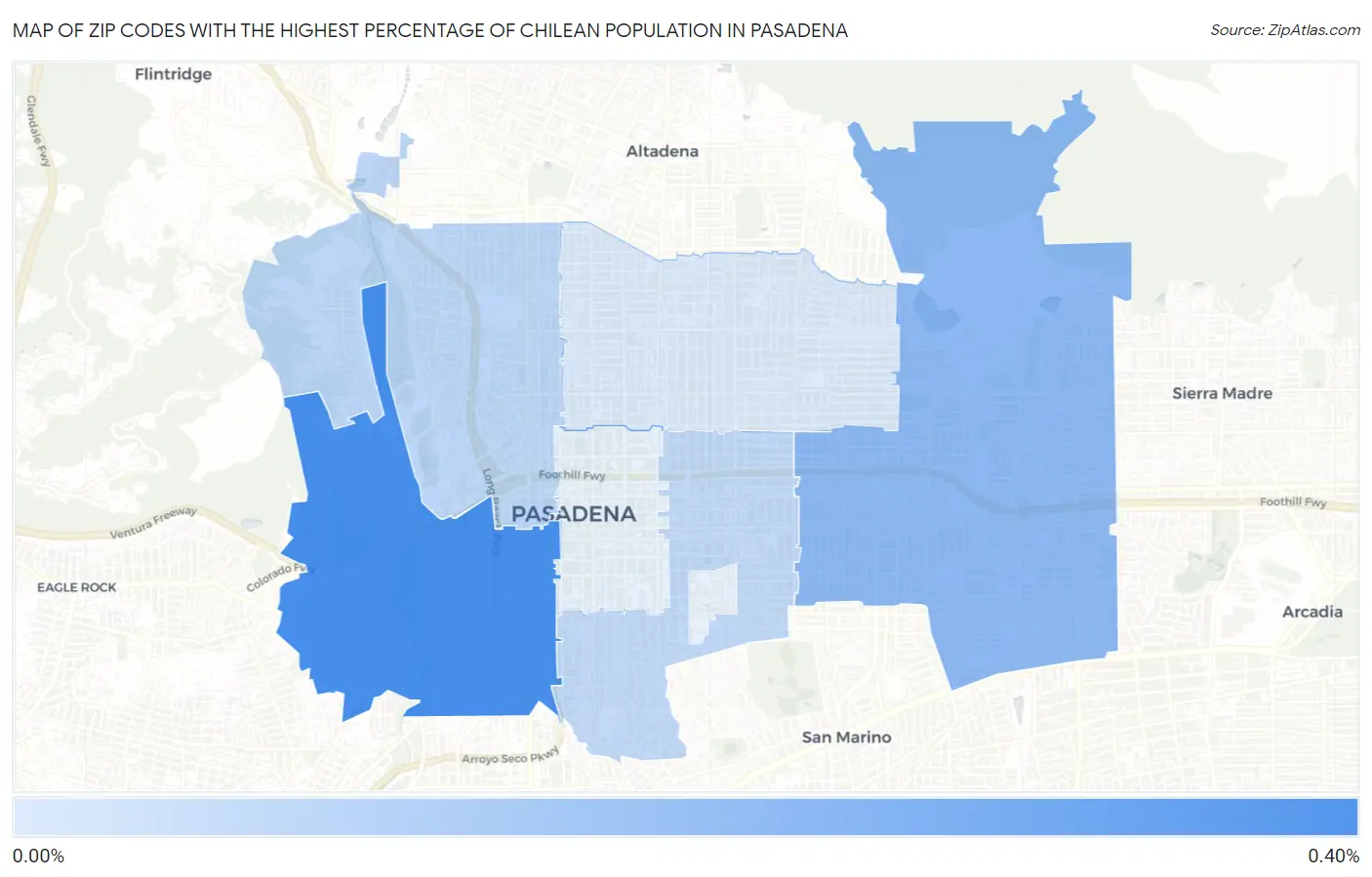 Zip Codes with the Highest Percentage of Chilean Population in Pasadena Map