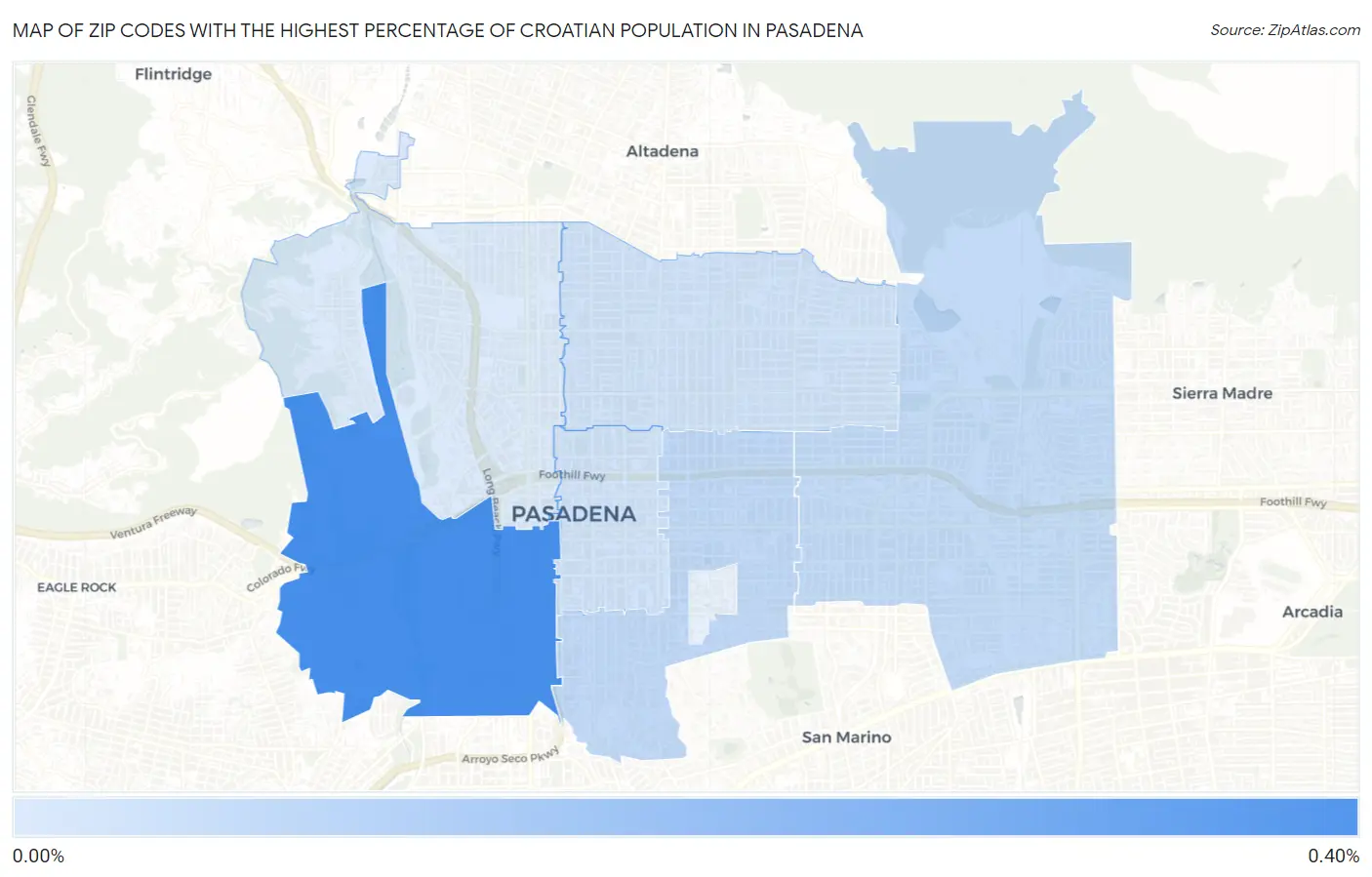 Zip Codes with the Highest Percentage of Croatian Population in Pasadena Map