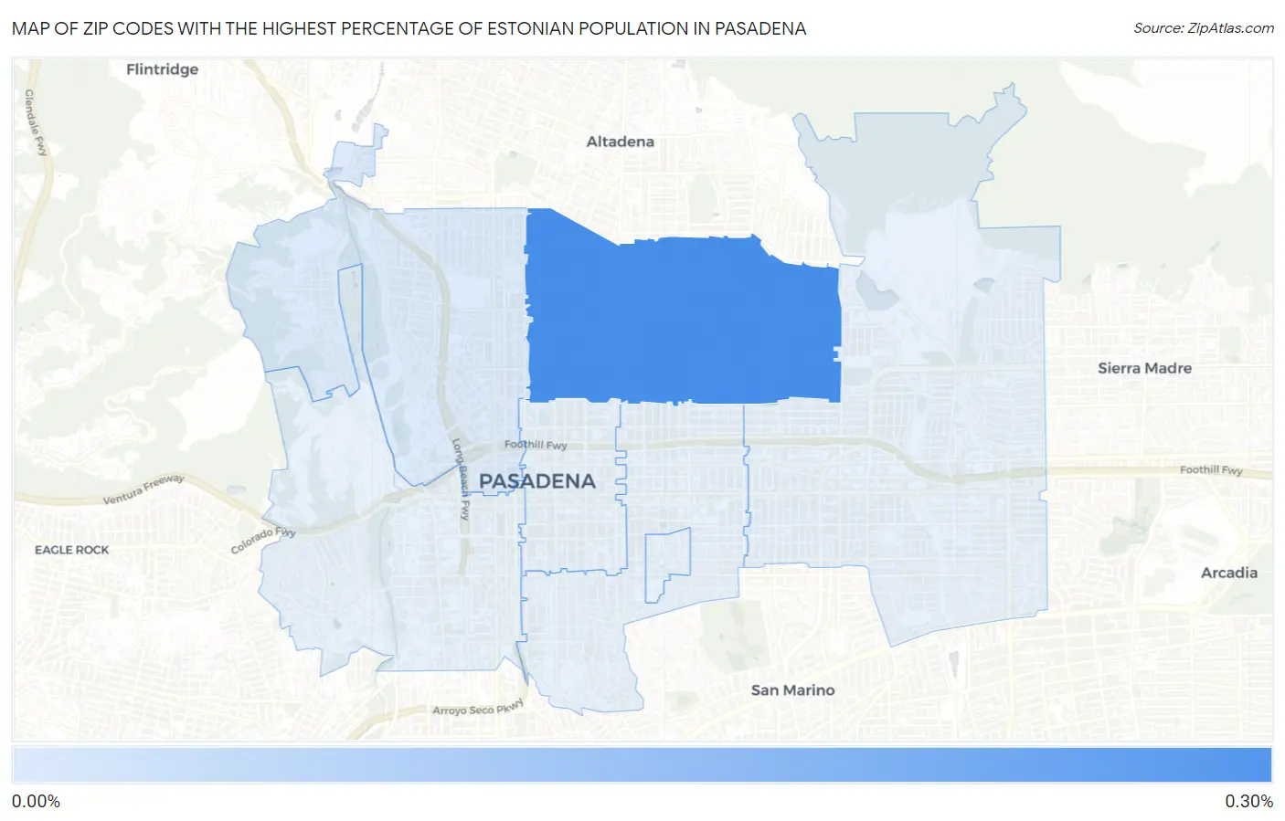 Zip Codes with the Highest Percentage of Estonian Population in Pasadena Map
