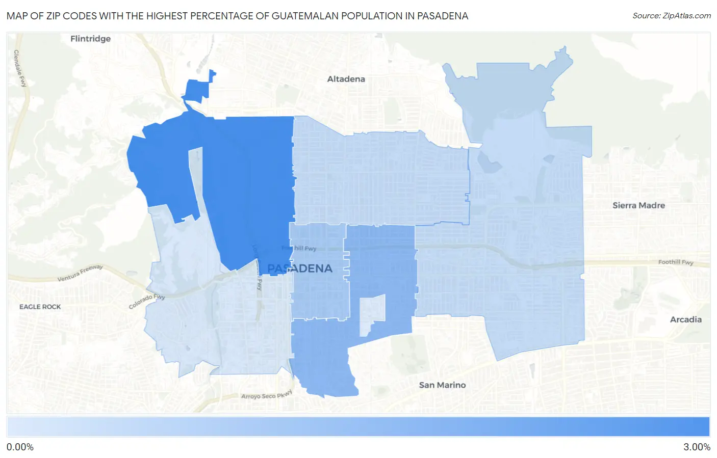 Zip Codes with the Highest Percentage of Guatemalan Population in Pasadena Map