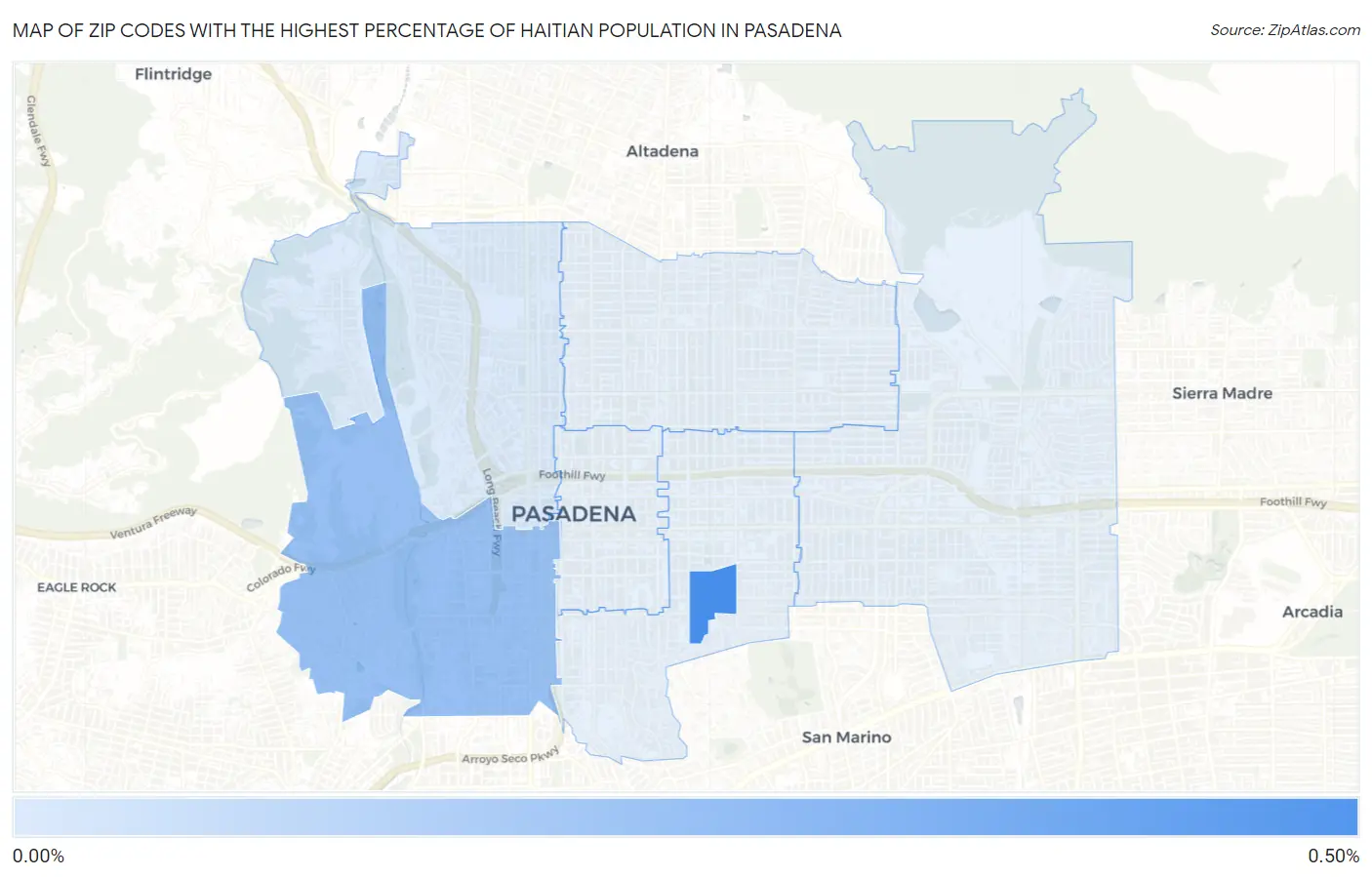 Zip Codes with the Highest Percentage of Haitian Population in Pasadena Map