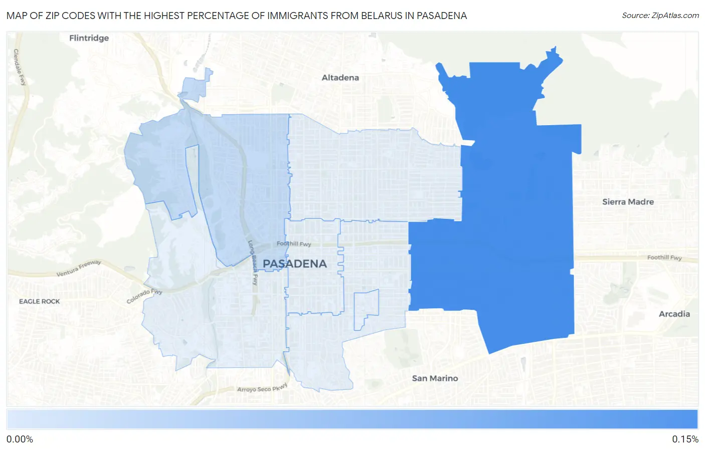 Zip Codes with the Highest Percentage of Immigrants from Belarus in Pasadena Map