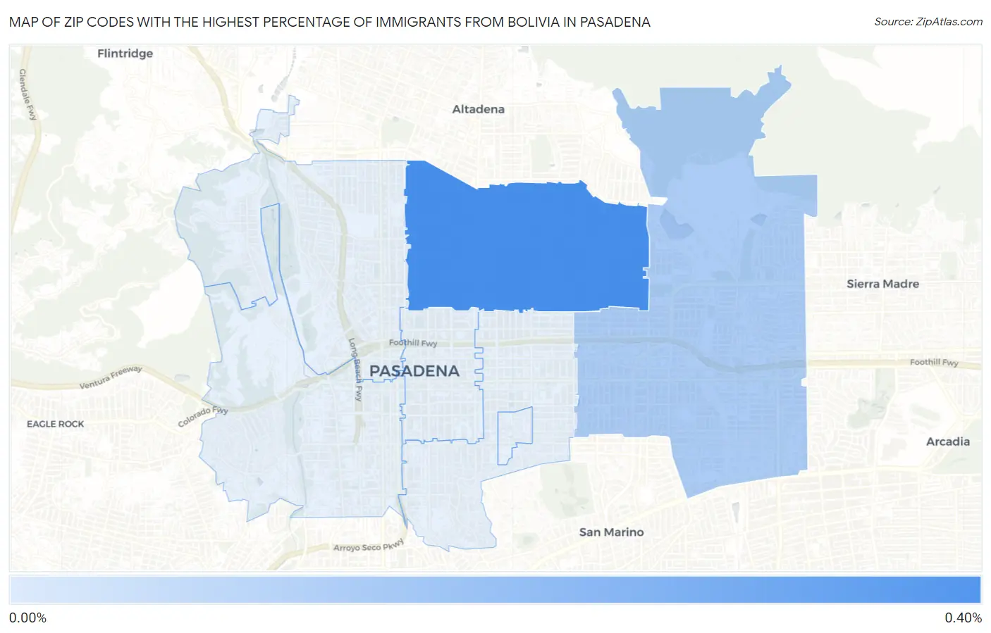 Zip Codes with the Highest Percentage of Immigrants from Bolivia in Pasadena Map