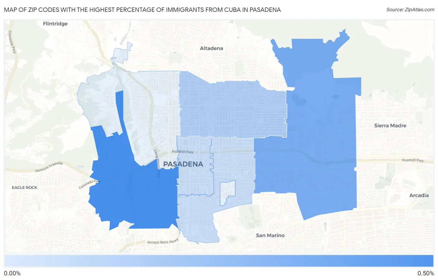 Zip Codes with the Highest Percentage of Immigrants from Cuba in Pasadena Map