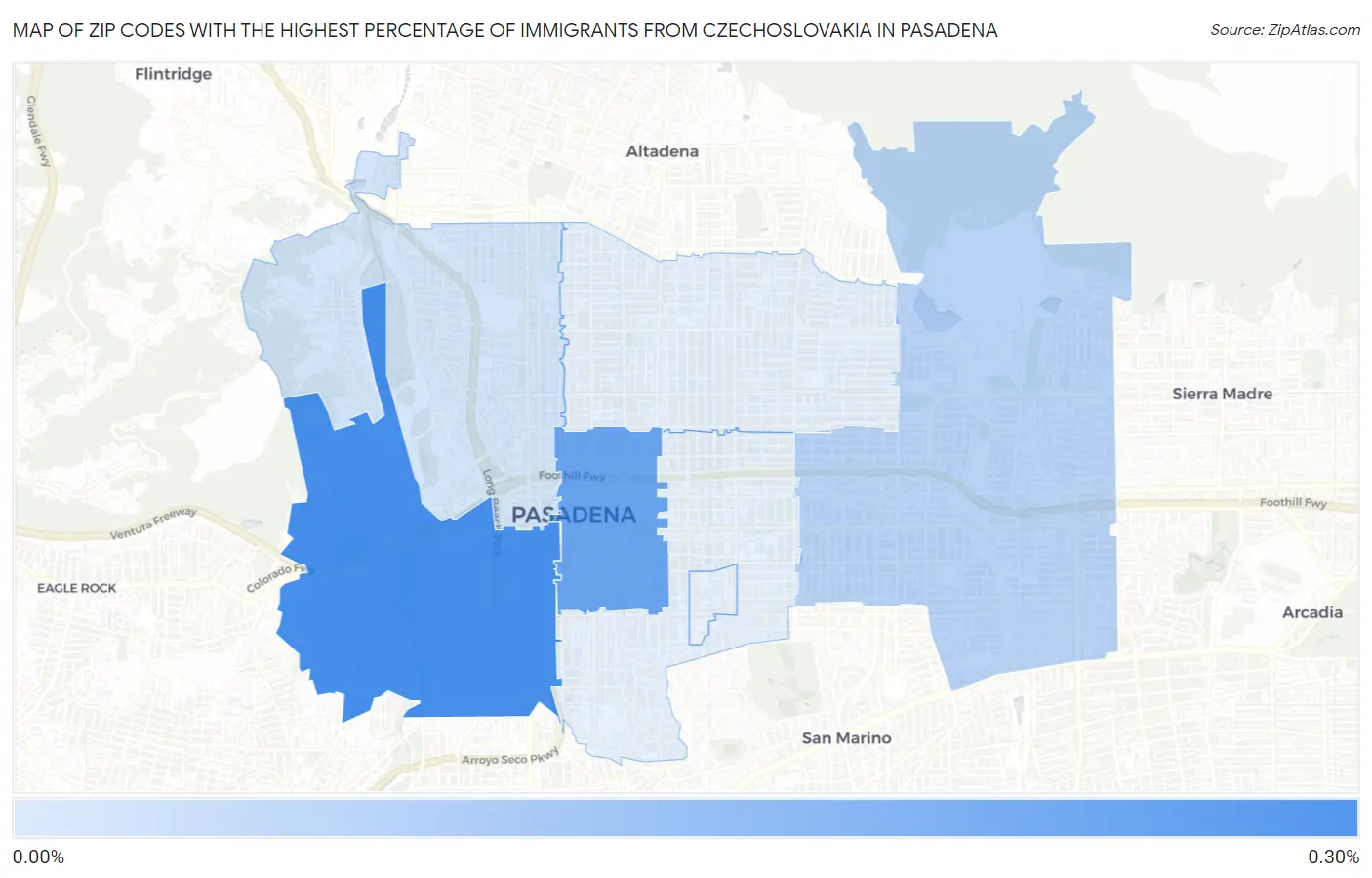 Zip Codes with the Highest Percentage of Immigrants from Czechoslovakia in Pasadena Map