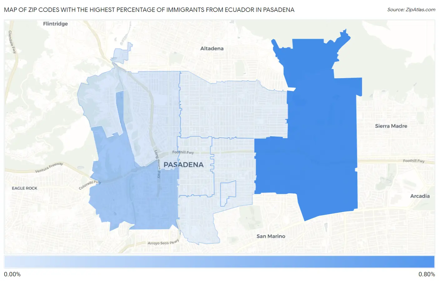 Zip Codes with the Highest Percentage of Immigrants from Ecuador in Pasadena Map
