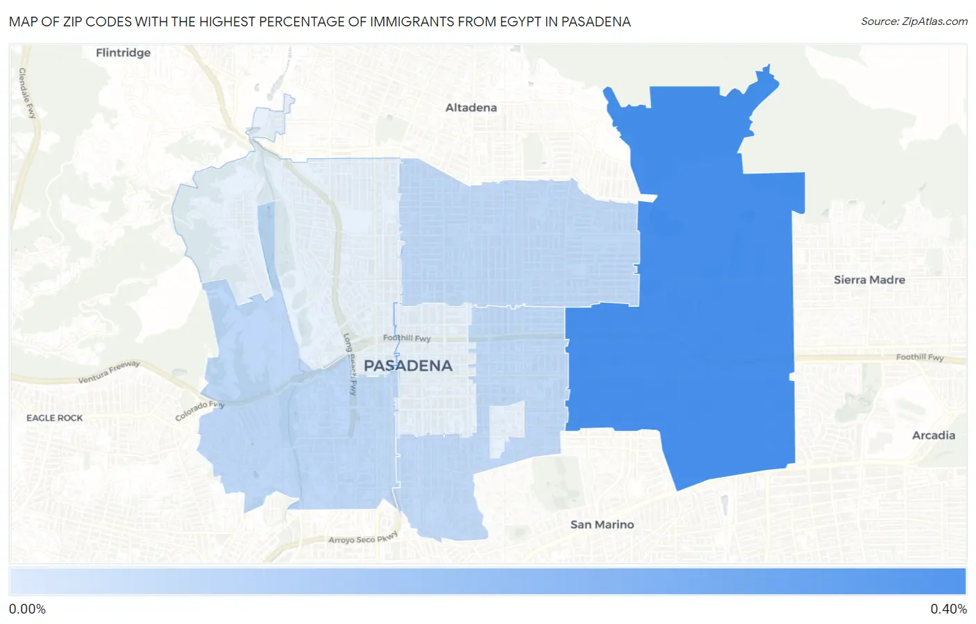 Zip Codes with the Highest Percentage of Immigrants from Egypt in Pasadena Map
