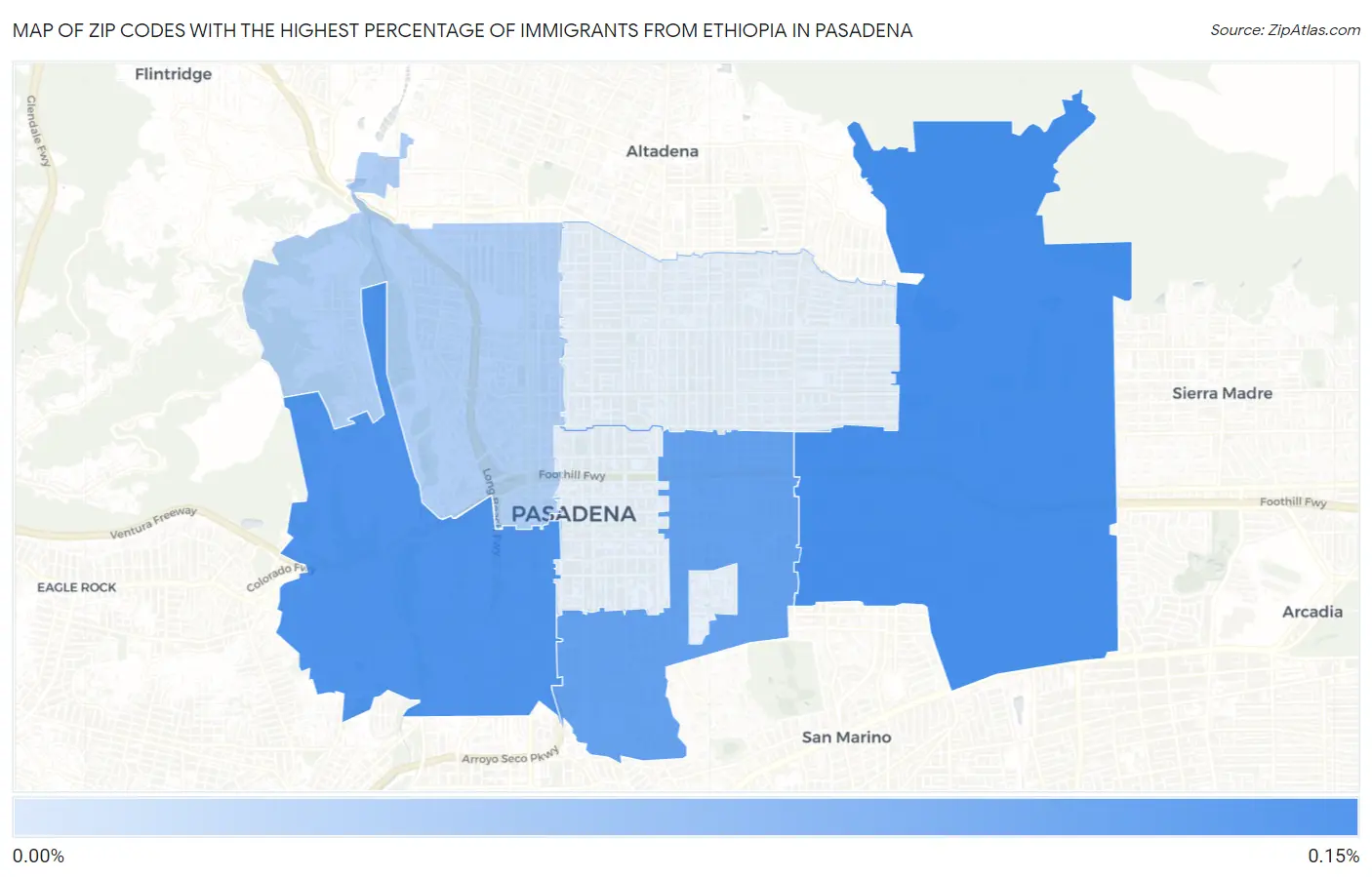 Zip Codes with the Highest Percentage of Immigrants from Ethiopia in Pasadena Map