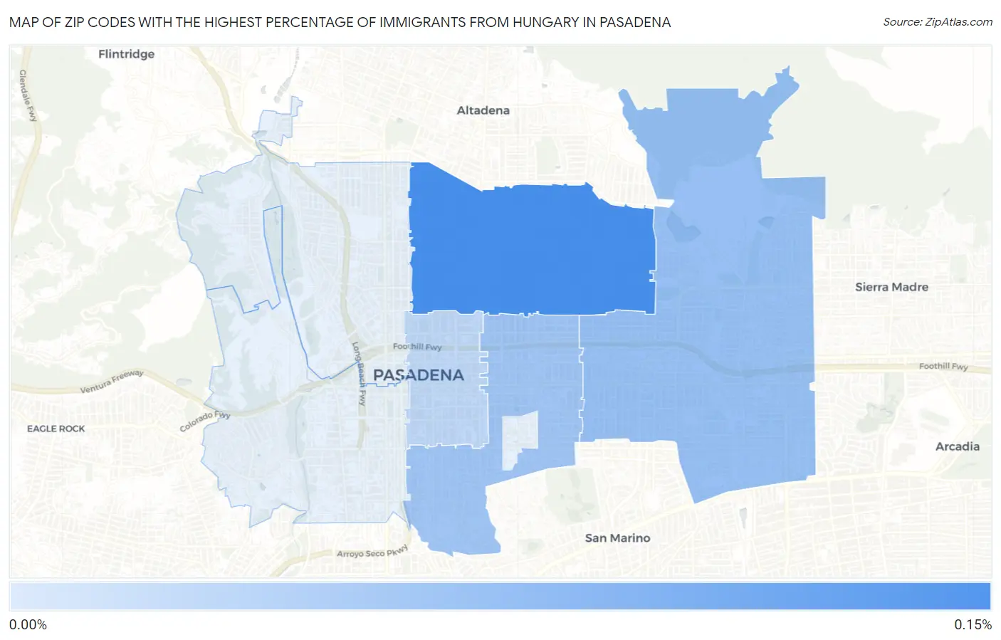 Zip Codes with the Highest Percentage of Immigrants from Hungary in Pasadena Map