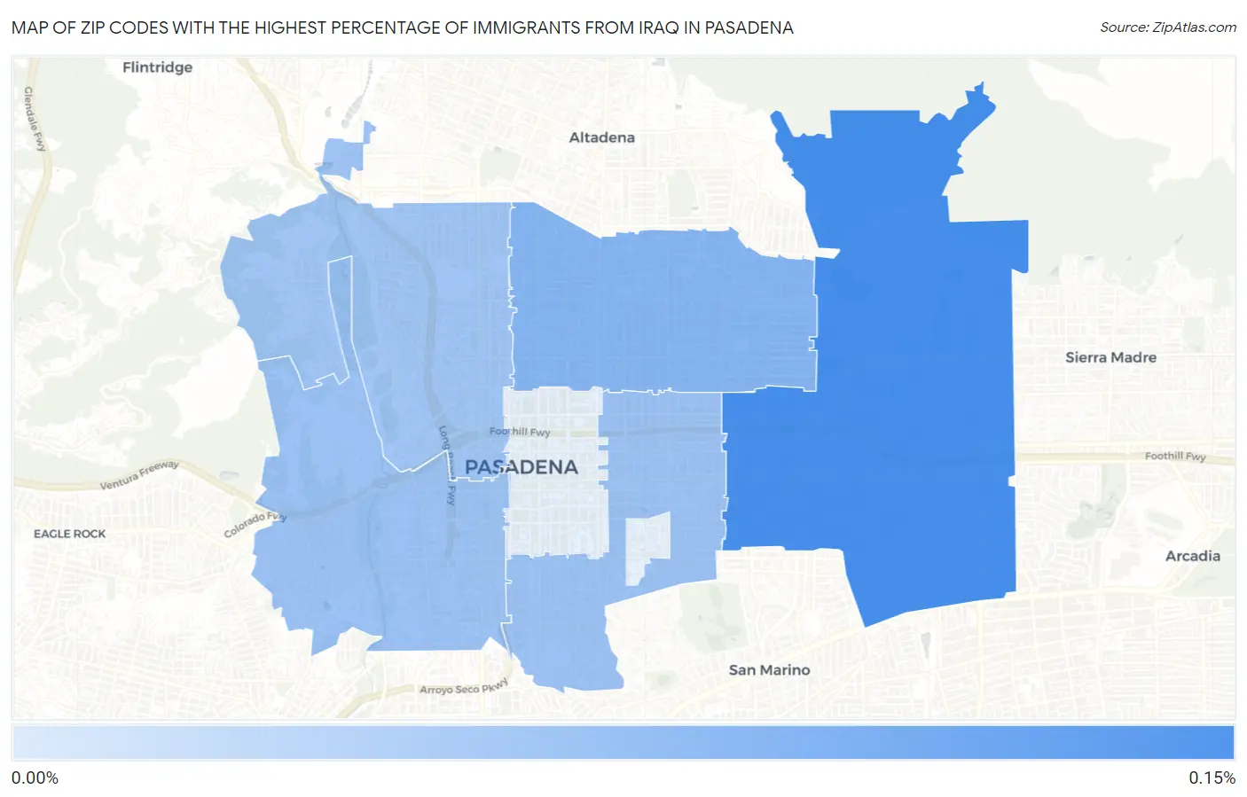 Zip Codes with the Highest Percentage of Immigrants from Iraq in Pasadena Map