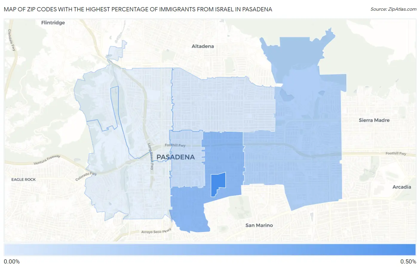Zip Codes with the Highest Percentage of Immigrants from Israel in Pasadena Map