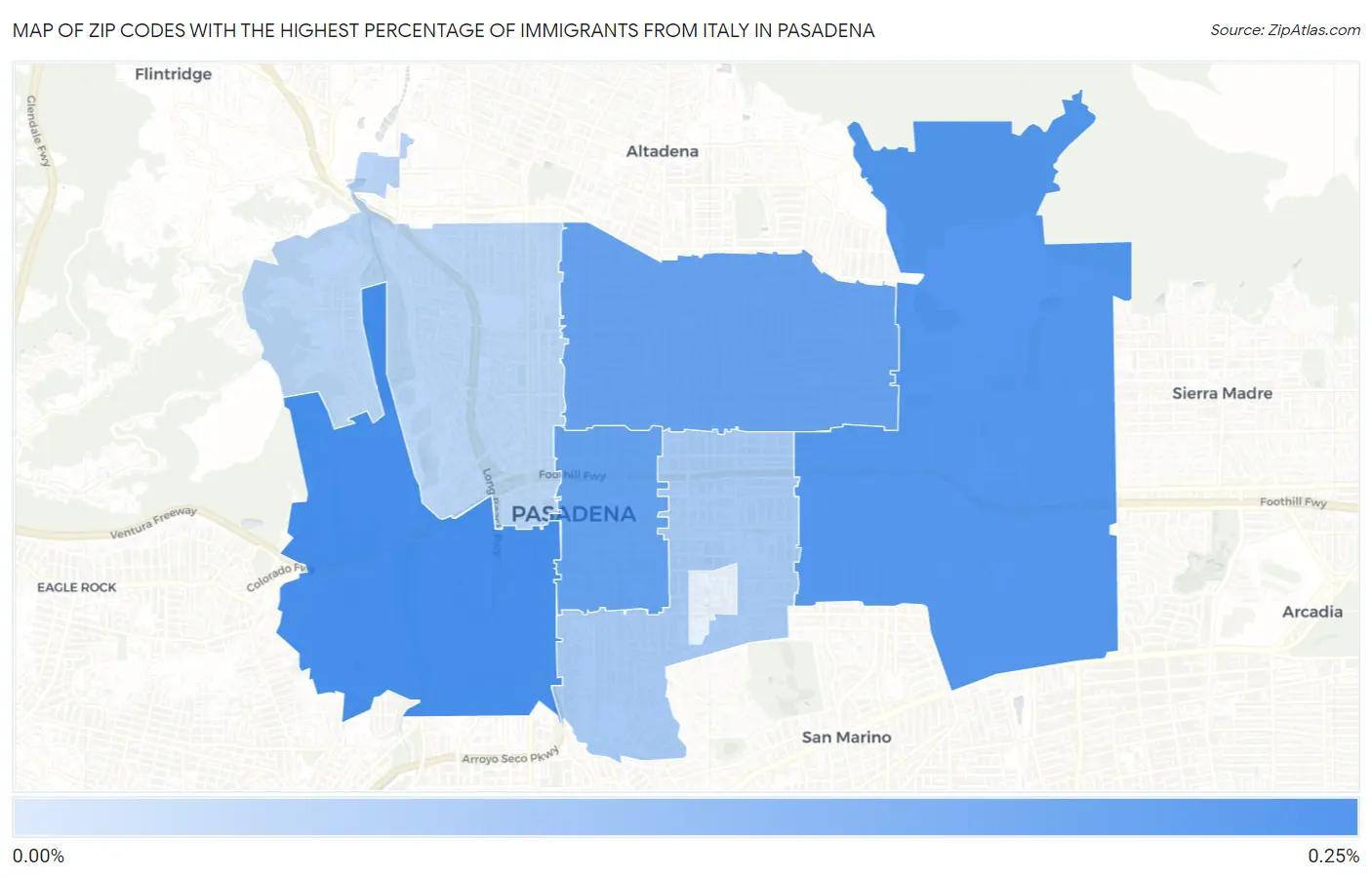 Zip Codes with the Highest Percentage of Immigrants from Italy in Pasadena Map