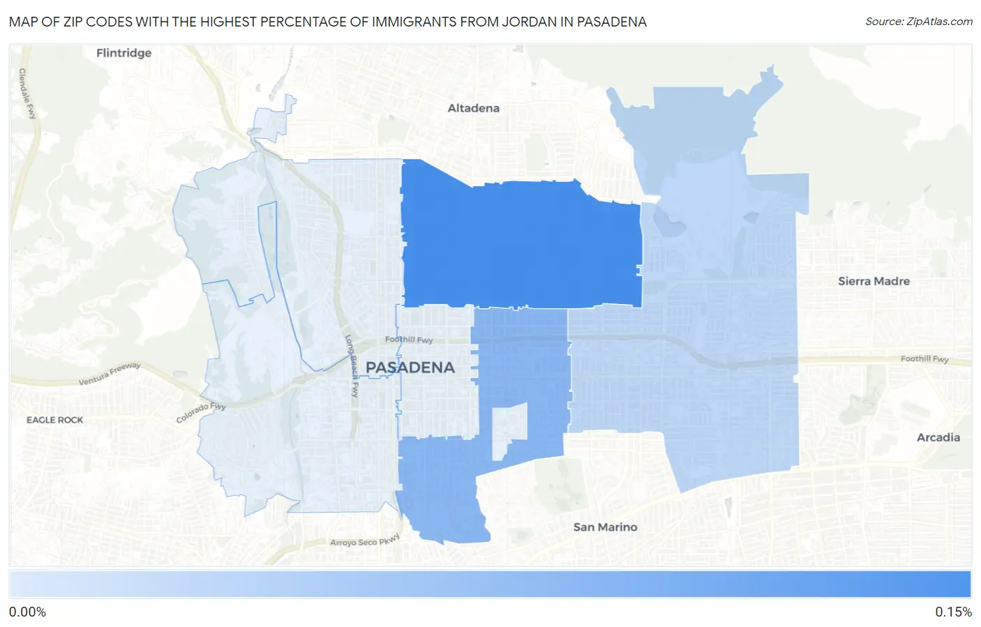 Zip Codes with the Highest Percentage of Immigrants from Jordan in Pasadena Map