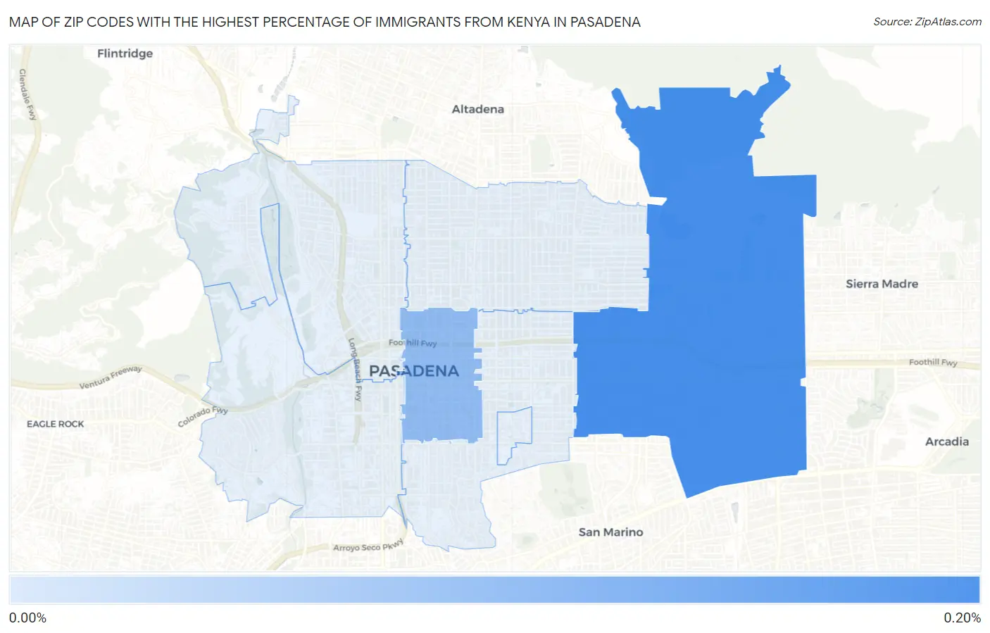 Zip Codes with the Highest Percentage of Immigrants from Kenya in Pasadena Map