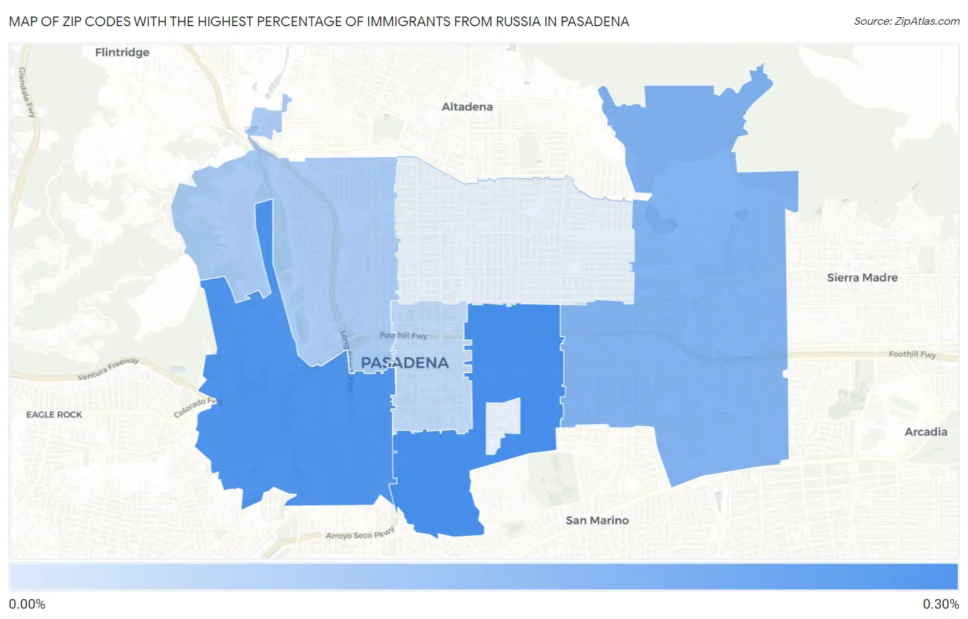 Zip Codes with the Highest Percentage of Immigrants from Russia in Pasadena Map
