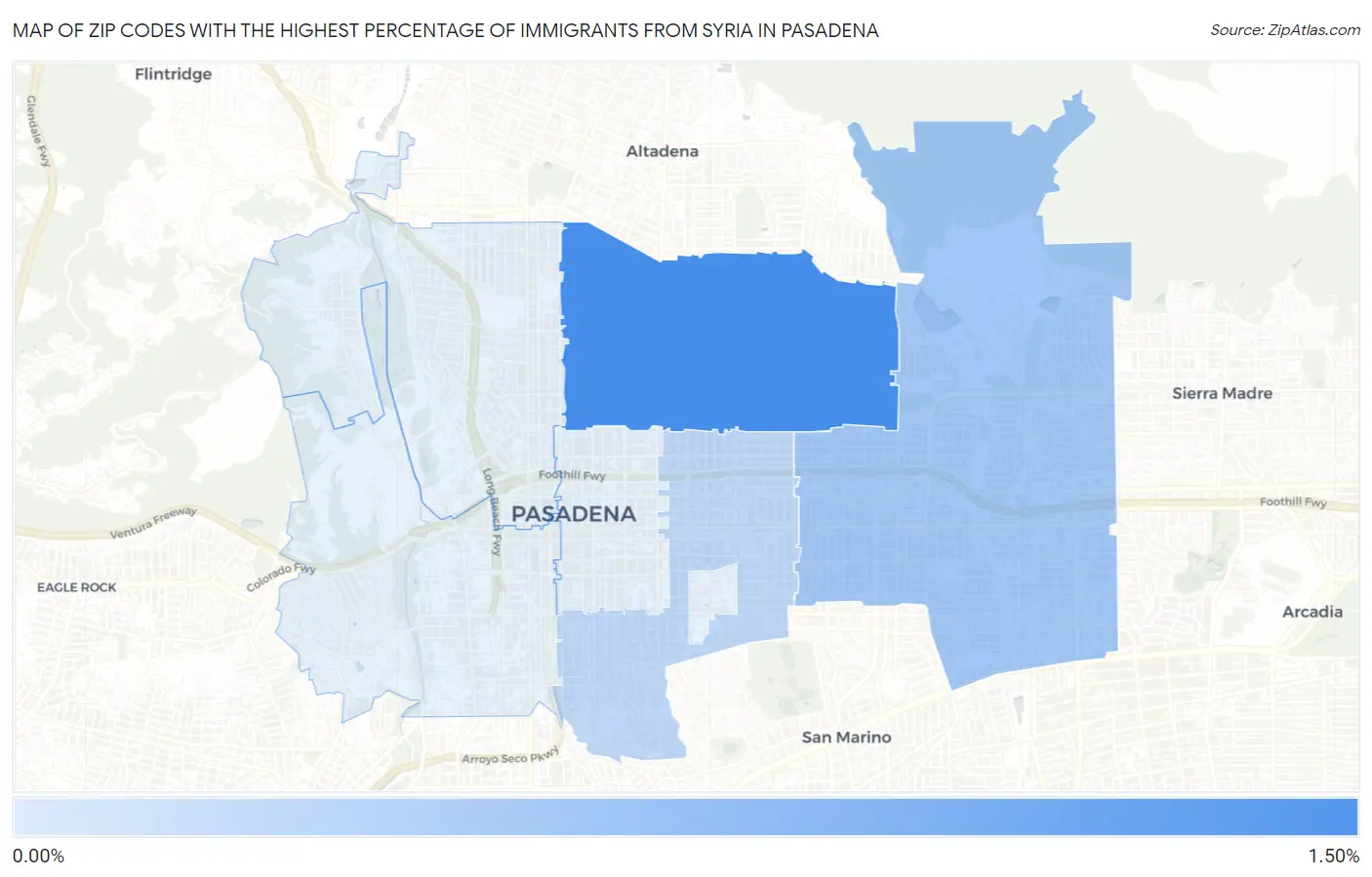 Zip Codes with the Highest Percentage of Immigrants from Syria in Pasadena Map
