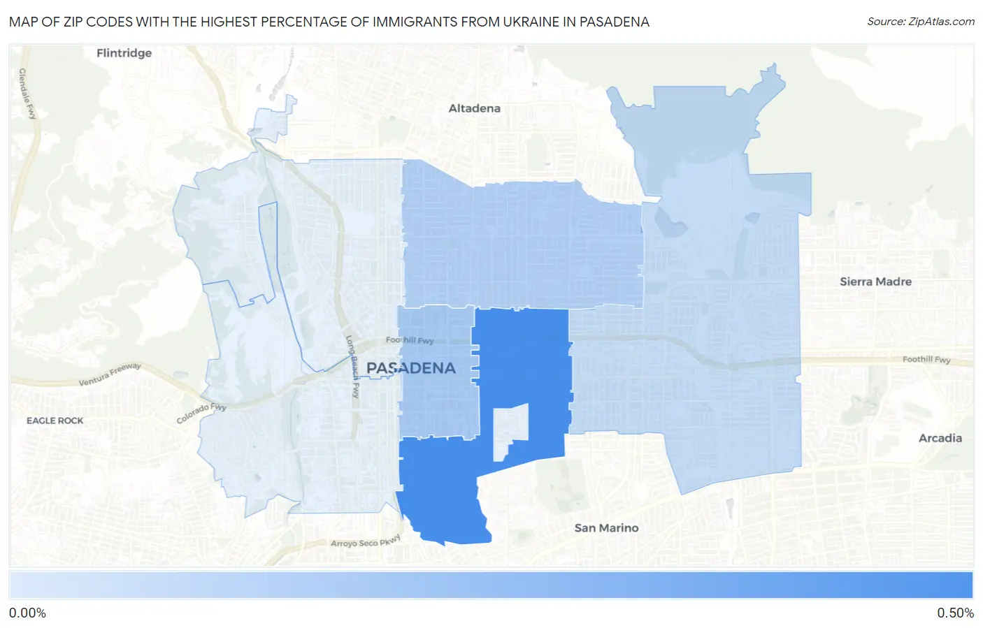 Zip Codes with the Highest Percentage of Immigrants from Ukraine in Pasadena Map