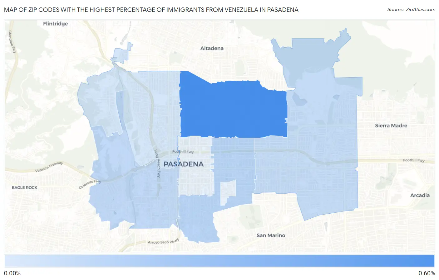 Zip Codes with the Highest Percentage of Immigrants from Venezuela in Pasadena Map