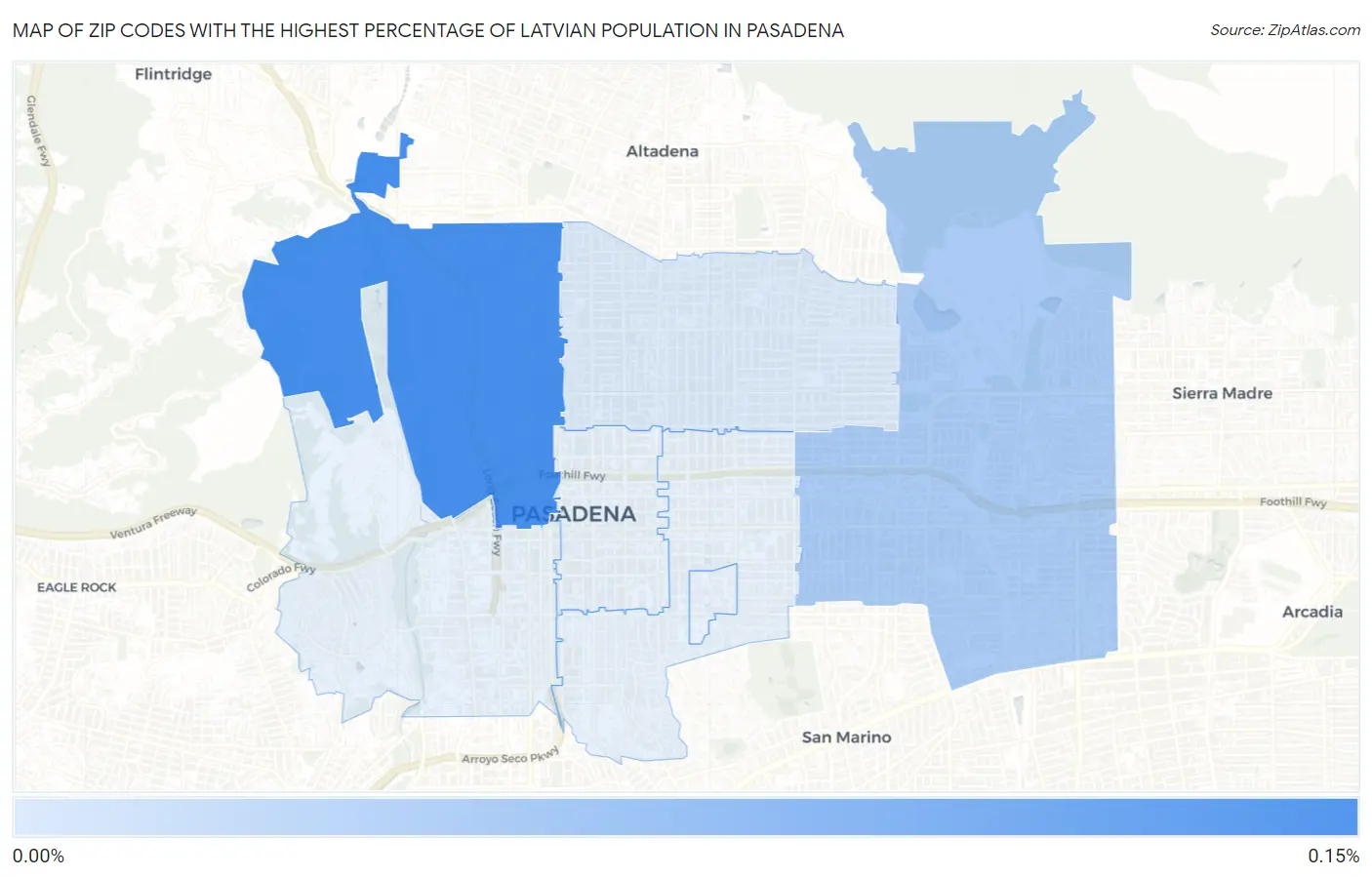Zip Codes with the Highest Percentage of Latvian Population in Pasadena Map