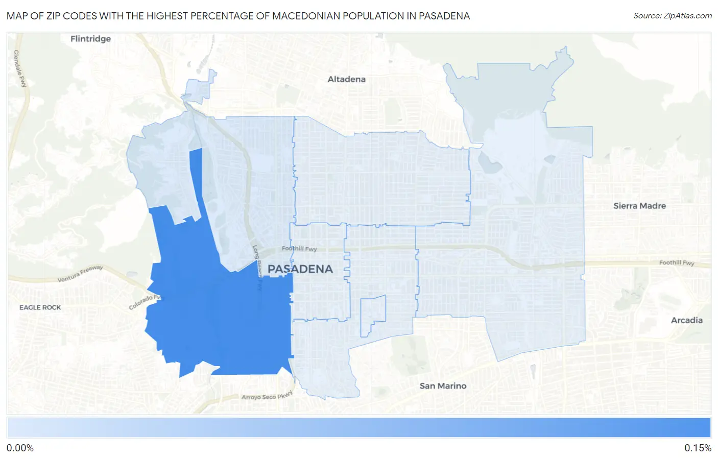 Zip Codes with the Highest Percentage of Macedonian Population in Pasadena Map