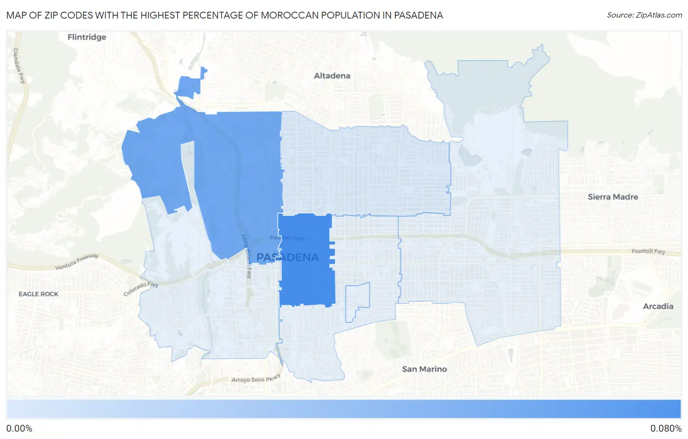 Zip Codes with the Highest Percentage of Moroccan Population in Pasadena Map