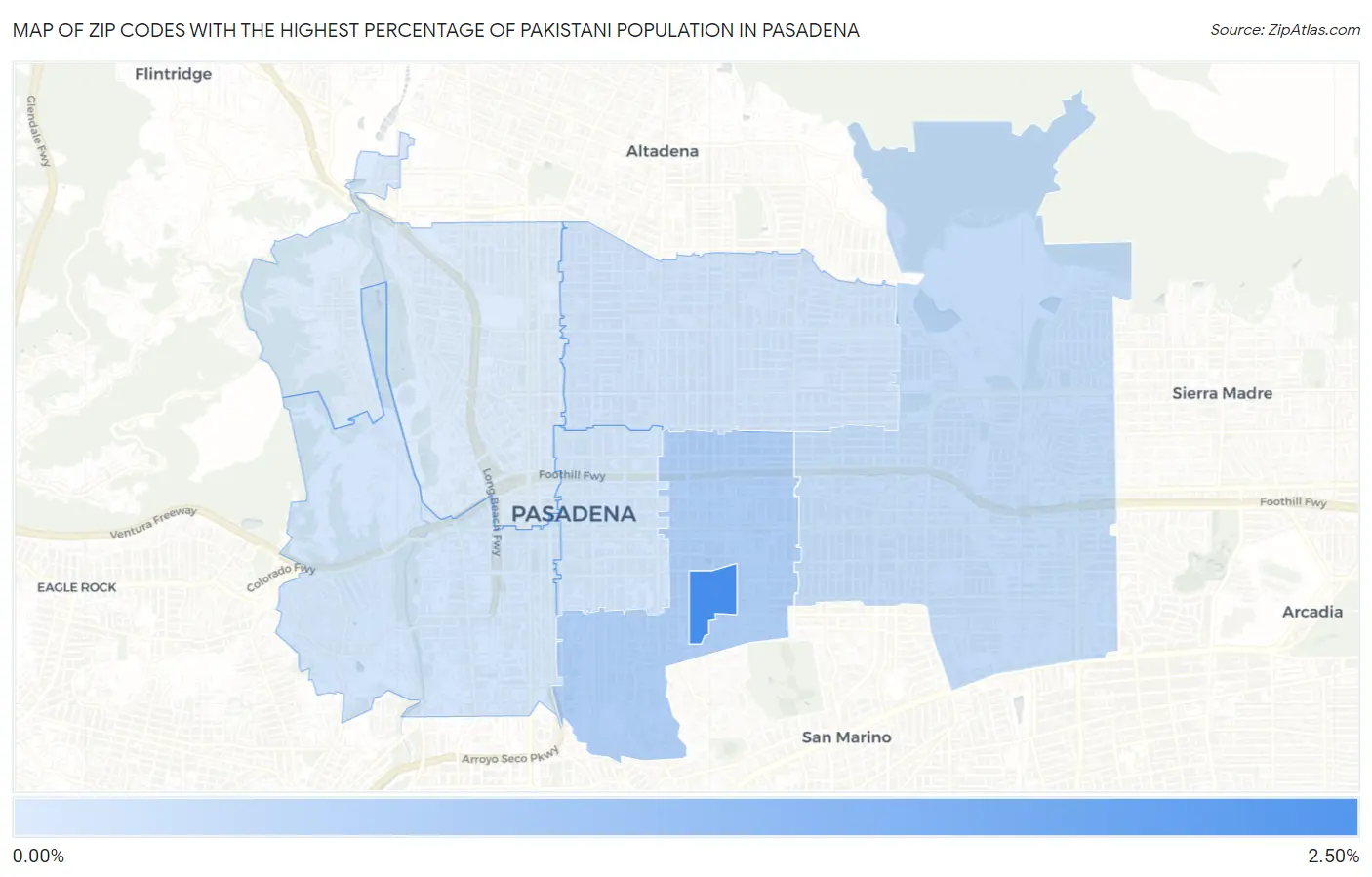 Zip Codes with the Highest Percentage of Pakistani Population in Pasadena Map
