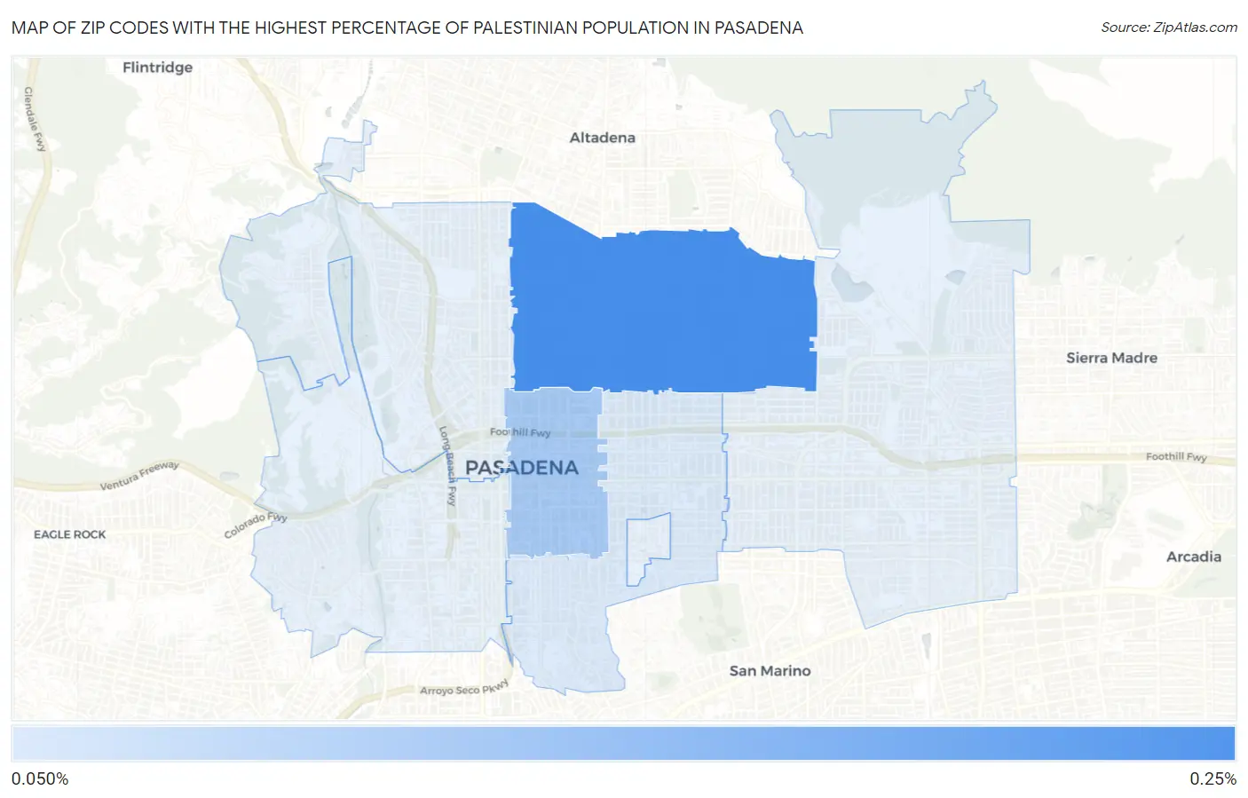 Zip Codes with the Highest Percentage of Palestinian Population in Pasadena Map