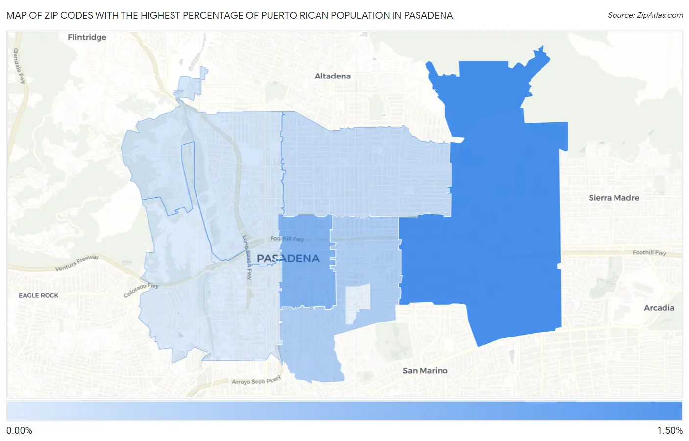 Zip Codes with the Highest Percentage of Puerto Rican Population in Pasadena Map