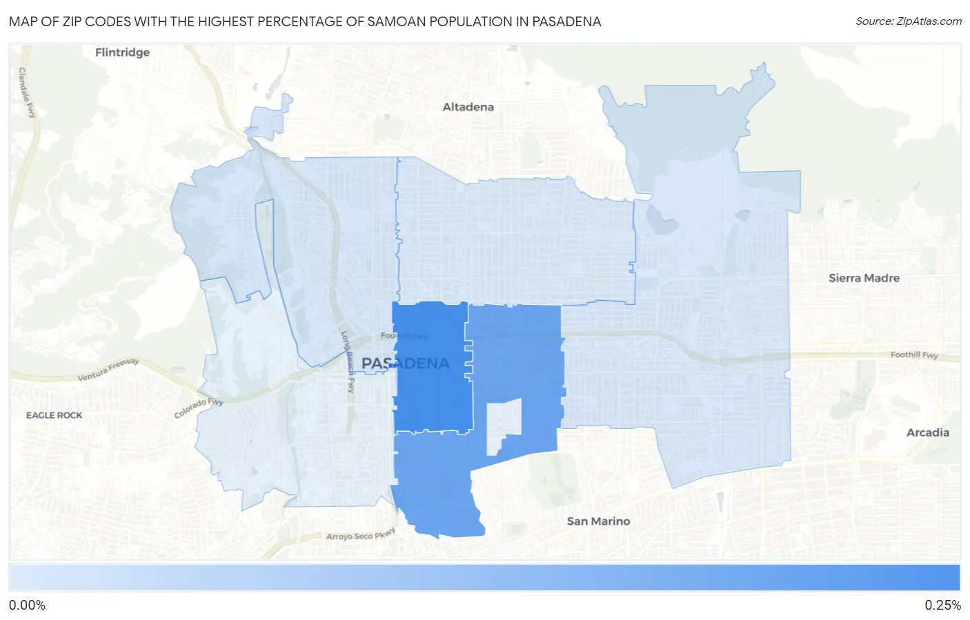 Zip Codes with the Highest Percentage of Samoan Population in Pasadena Map