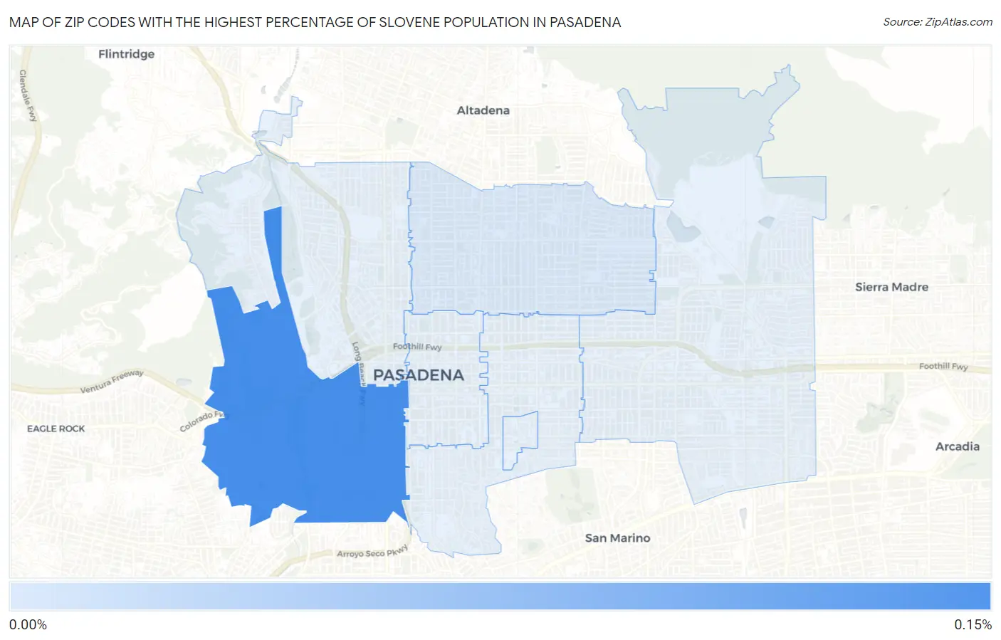 Zip Codes with the Highest Percentage of Slovene Population in Pasadena Map