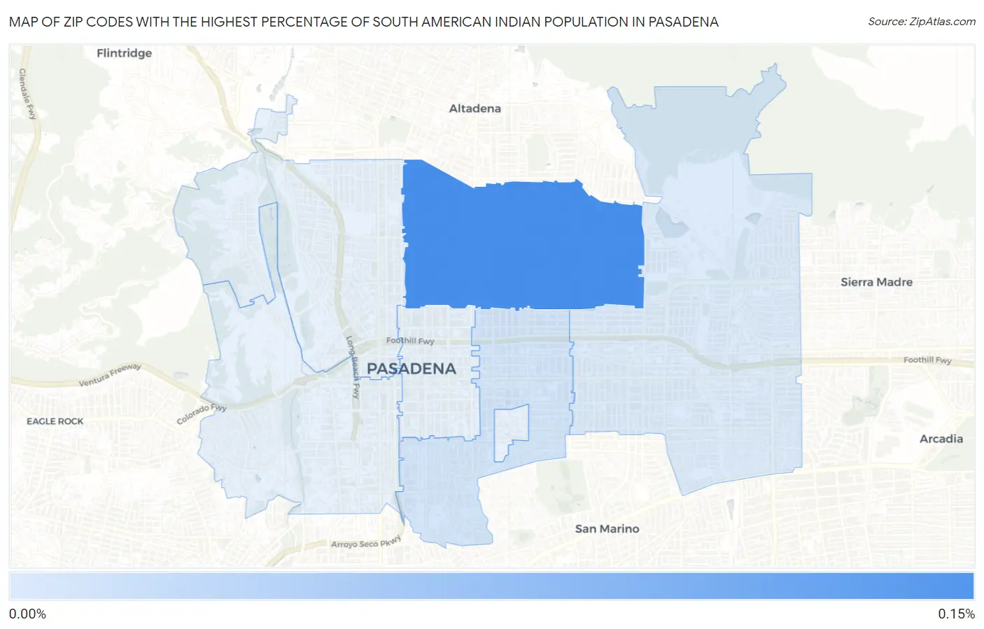 Zip Codes with the Highest Percentage of South American Indian Population in Pasadena Map