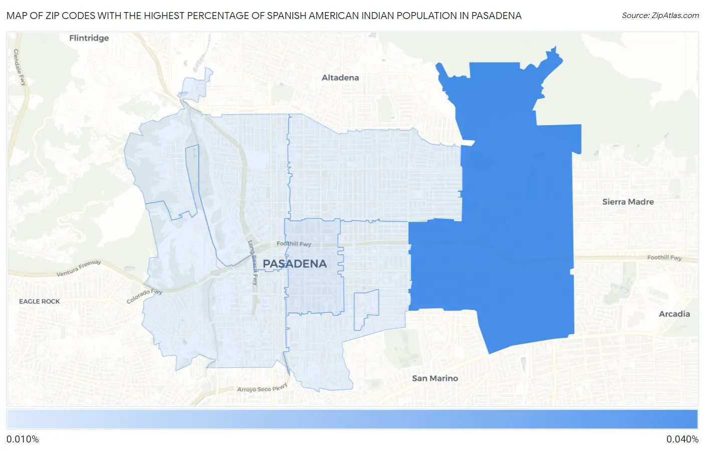 Zip Codes with the Highest Percentage of Spanish American Indian Population in Pasadena Map